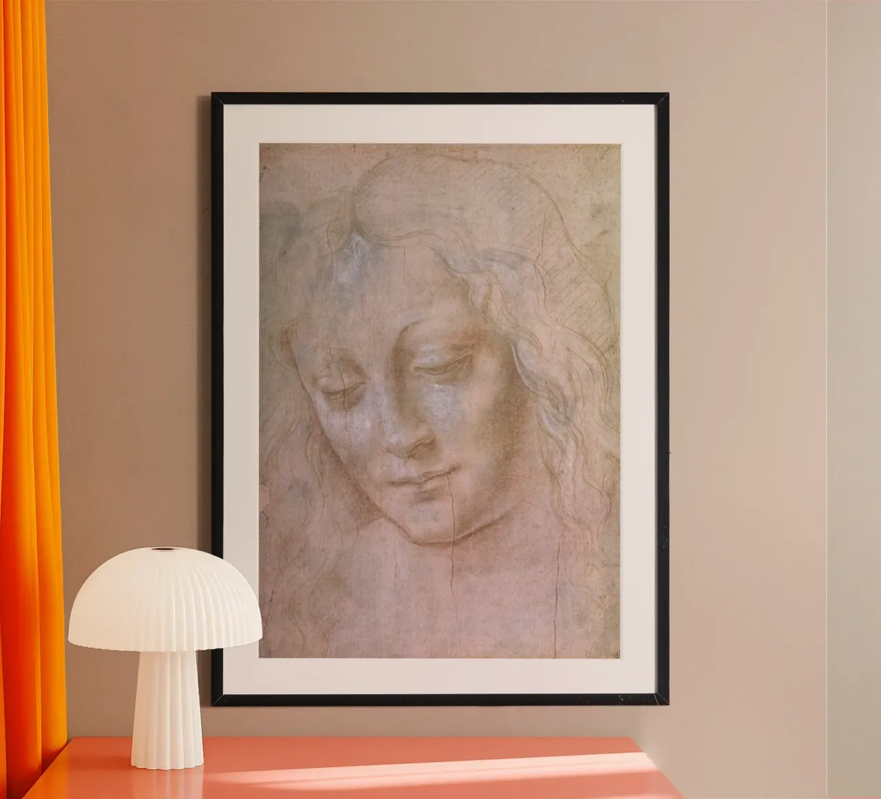 Testa di donna di Leonardo da Vinci poster con telaio in plastica da James McIntosh