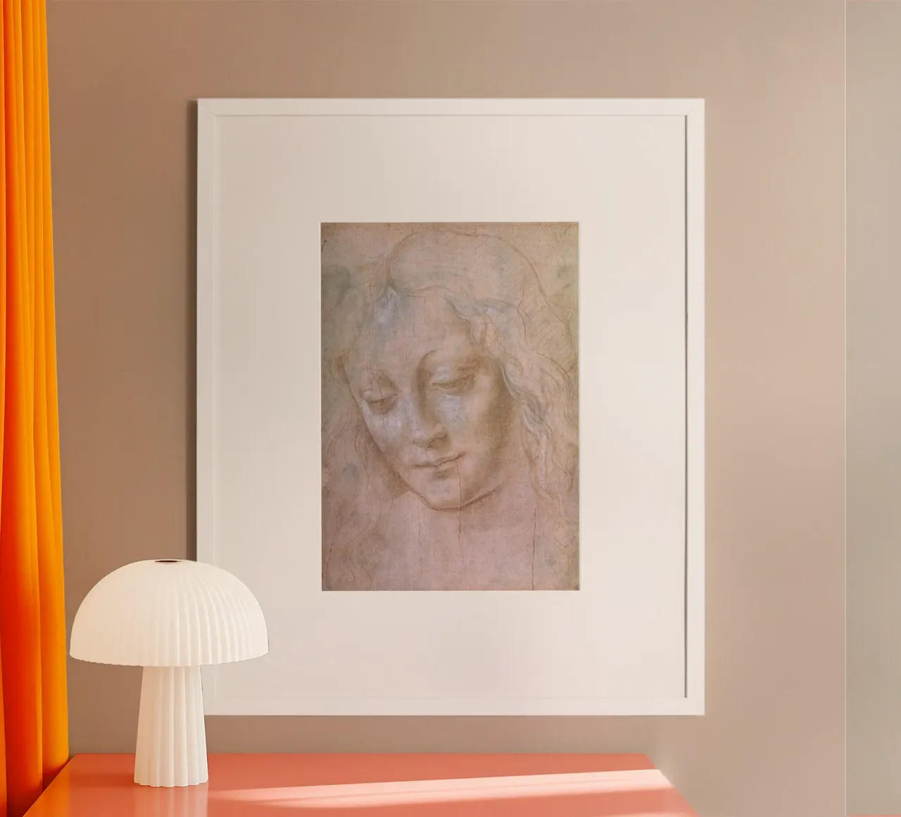 Testa di donna di Leonardo da Vinci poster con telaio in plastica da James McIntosh