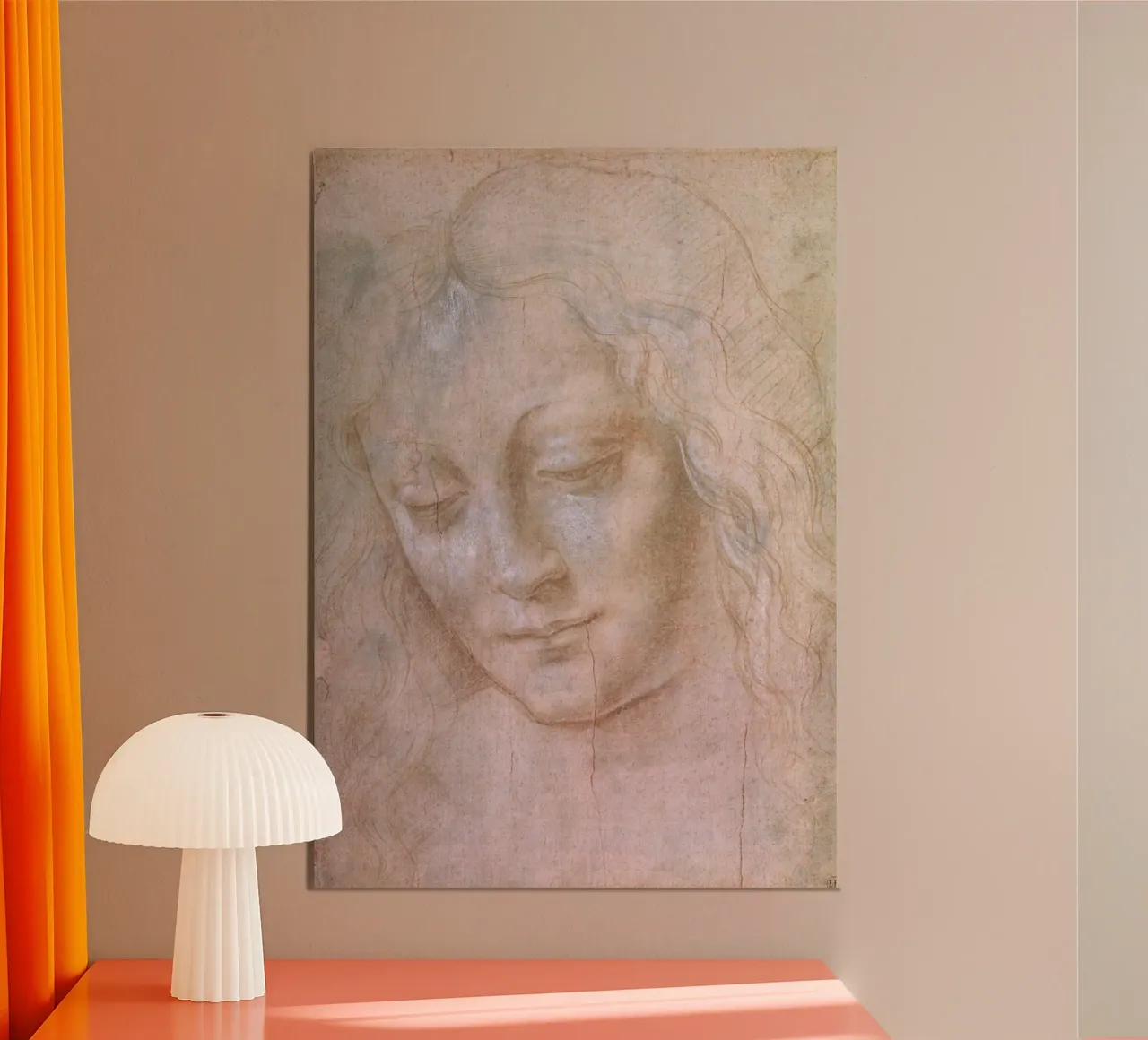 Testa di donna di Leonardo da Vinci poster con telaio in plastica da James McIntosh