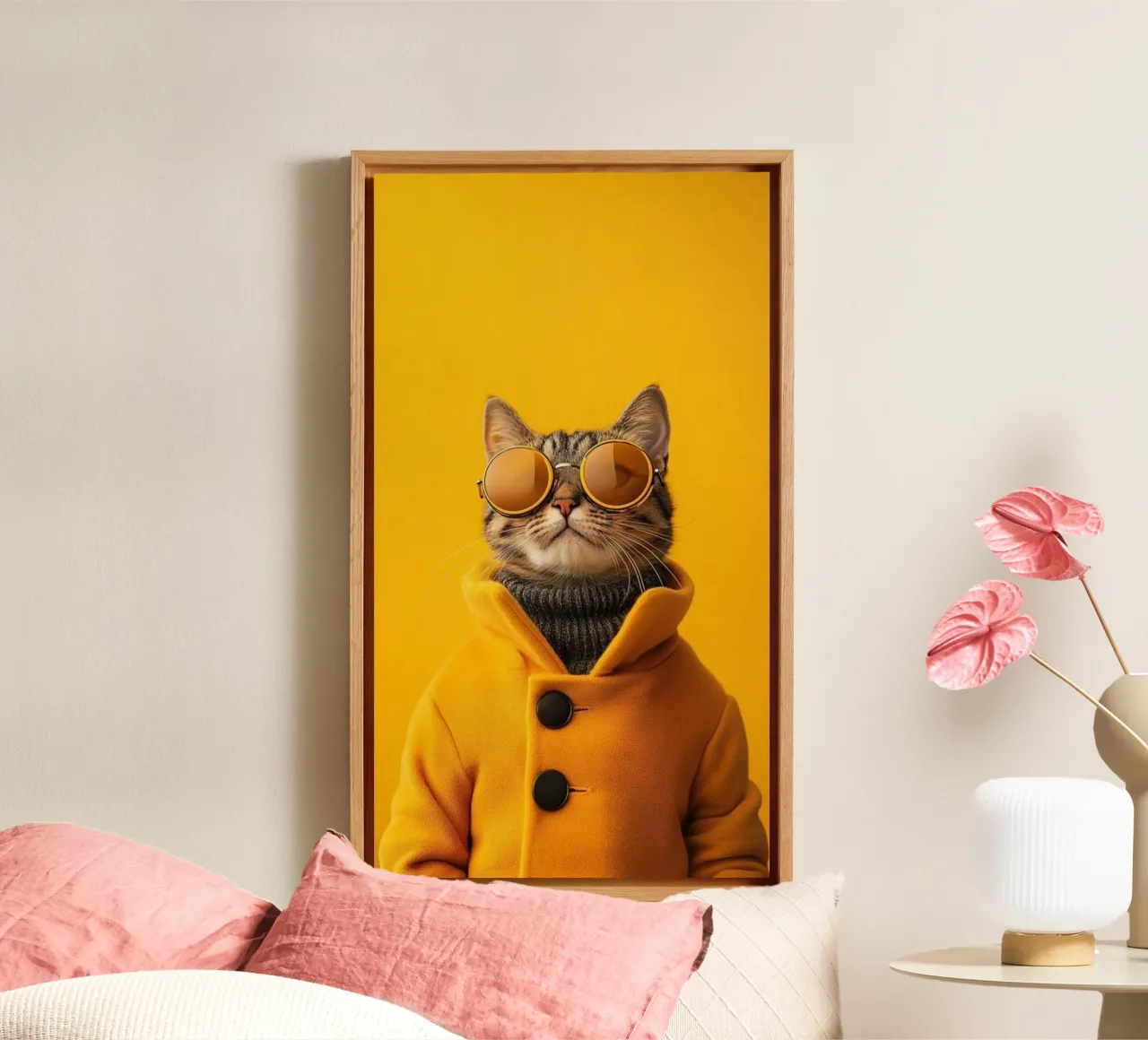 cat in yellow suit tela con Cornice a cassetta da chaodays