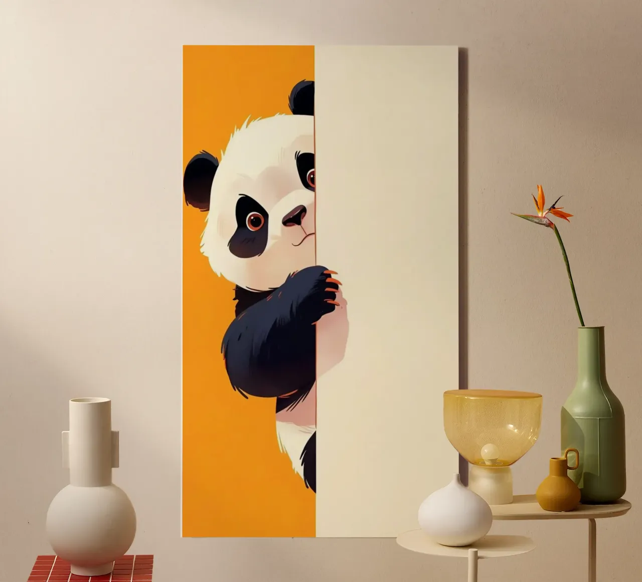 panda behind wall tela con Cornice a cassetta da throme