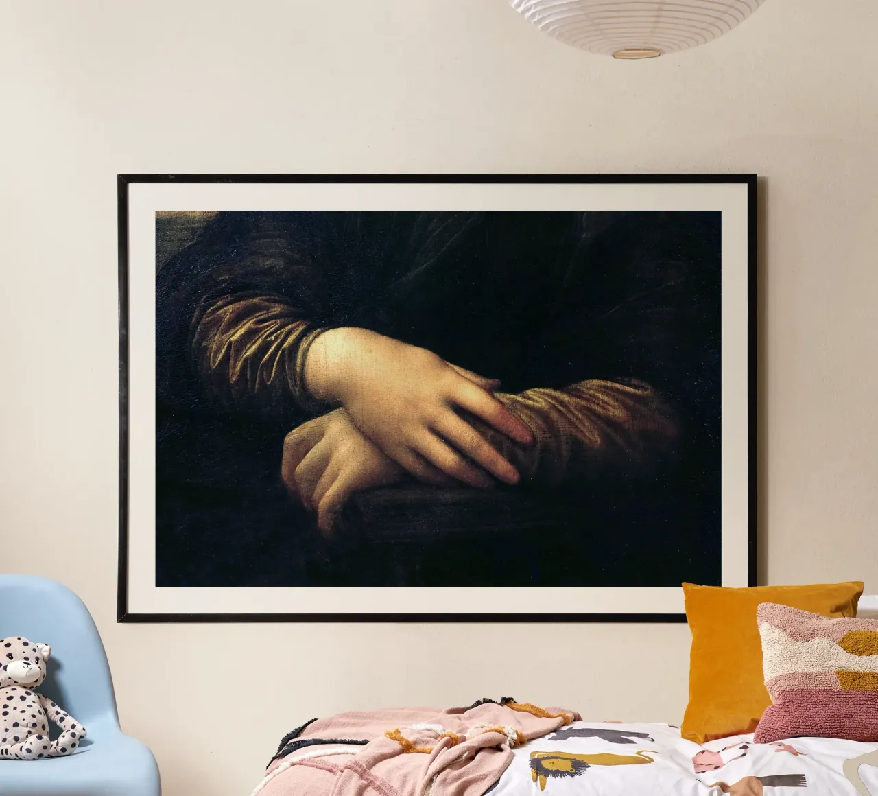 Mona Lisa, hands (detail) by Leonardo da Vinci poster con telaio in plastica da James McIntosh