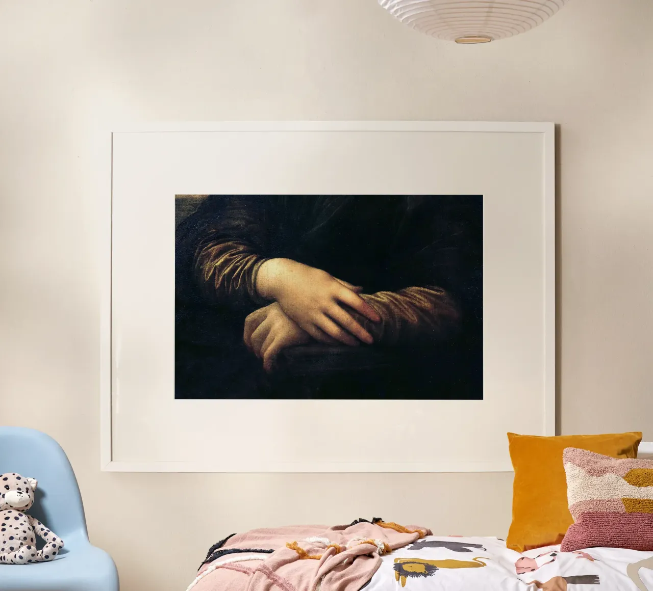 Mona Lisa, hands (detail) by Leonardo da Vinci poster con telaio in plastica da James McIntosh