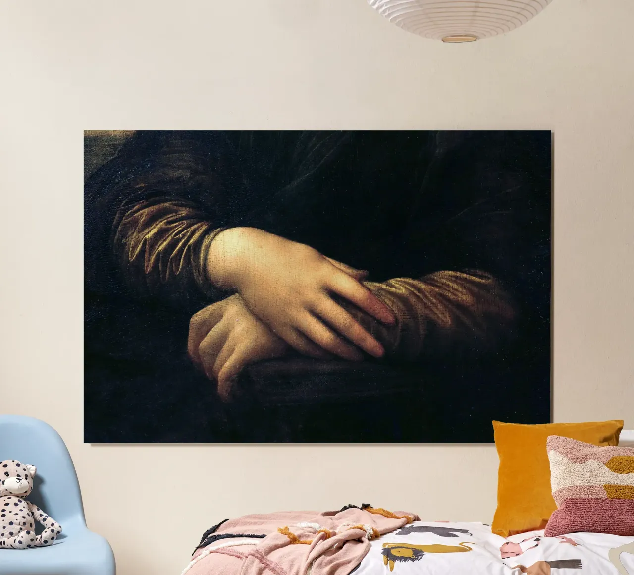 Mona Lisa, hands (detail) by Leonardo da Vinci poster con telaio in plastica da James McIntosh