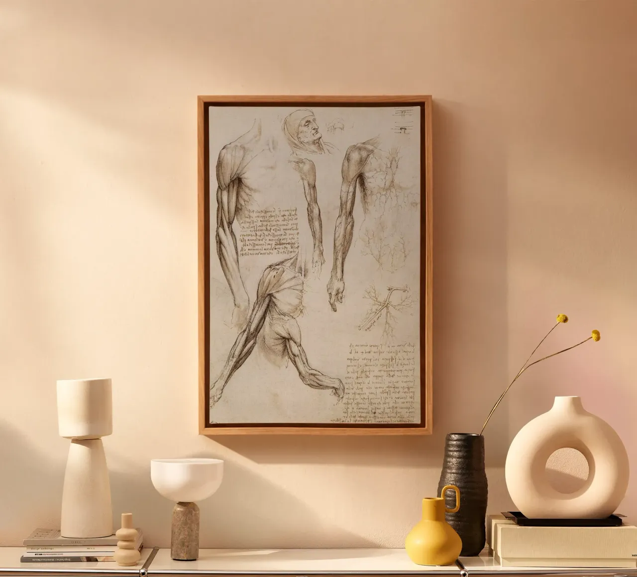 Muscles of a man by Leonardo da Vinci canvas with Floater frame by James McIntosh