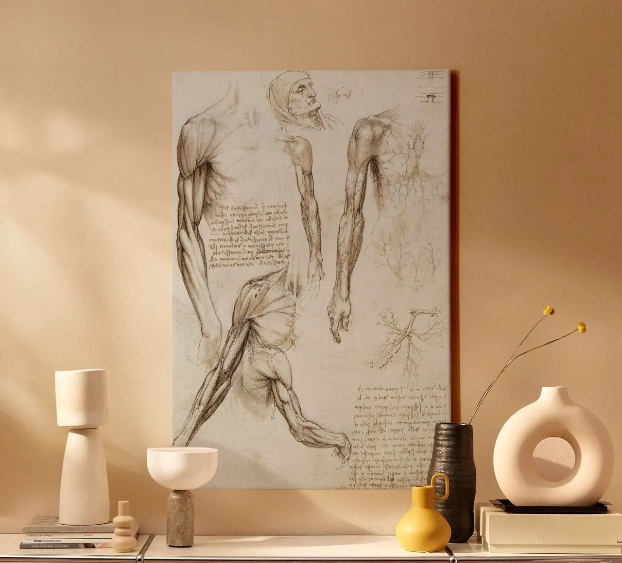 Muscles of a man by Leonardo da Vinci canvas with Floater frame by James McIntosh