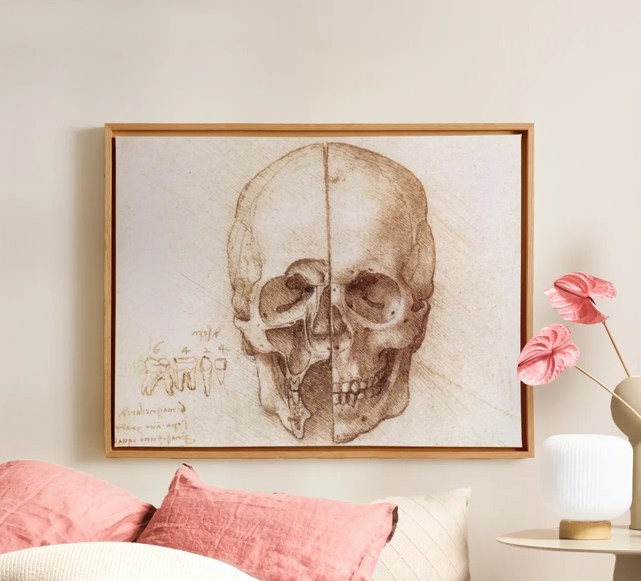 Skull by Leonardo da Vinci tela con Cornice a cassetta da James McIntosh