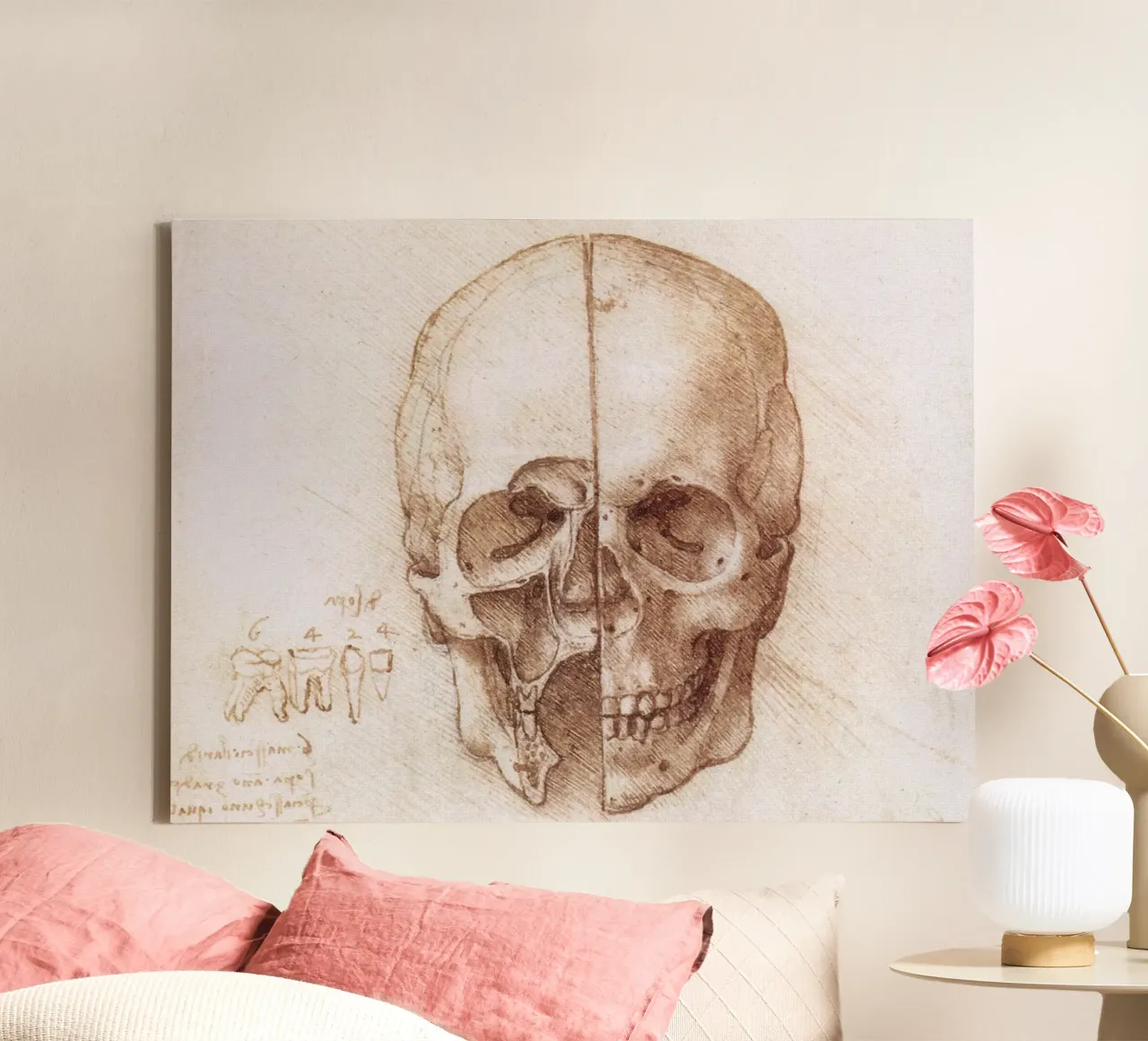 Skull by Leonardo da Vinci tela con Cornice a cassetta da James McIntosh