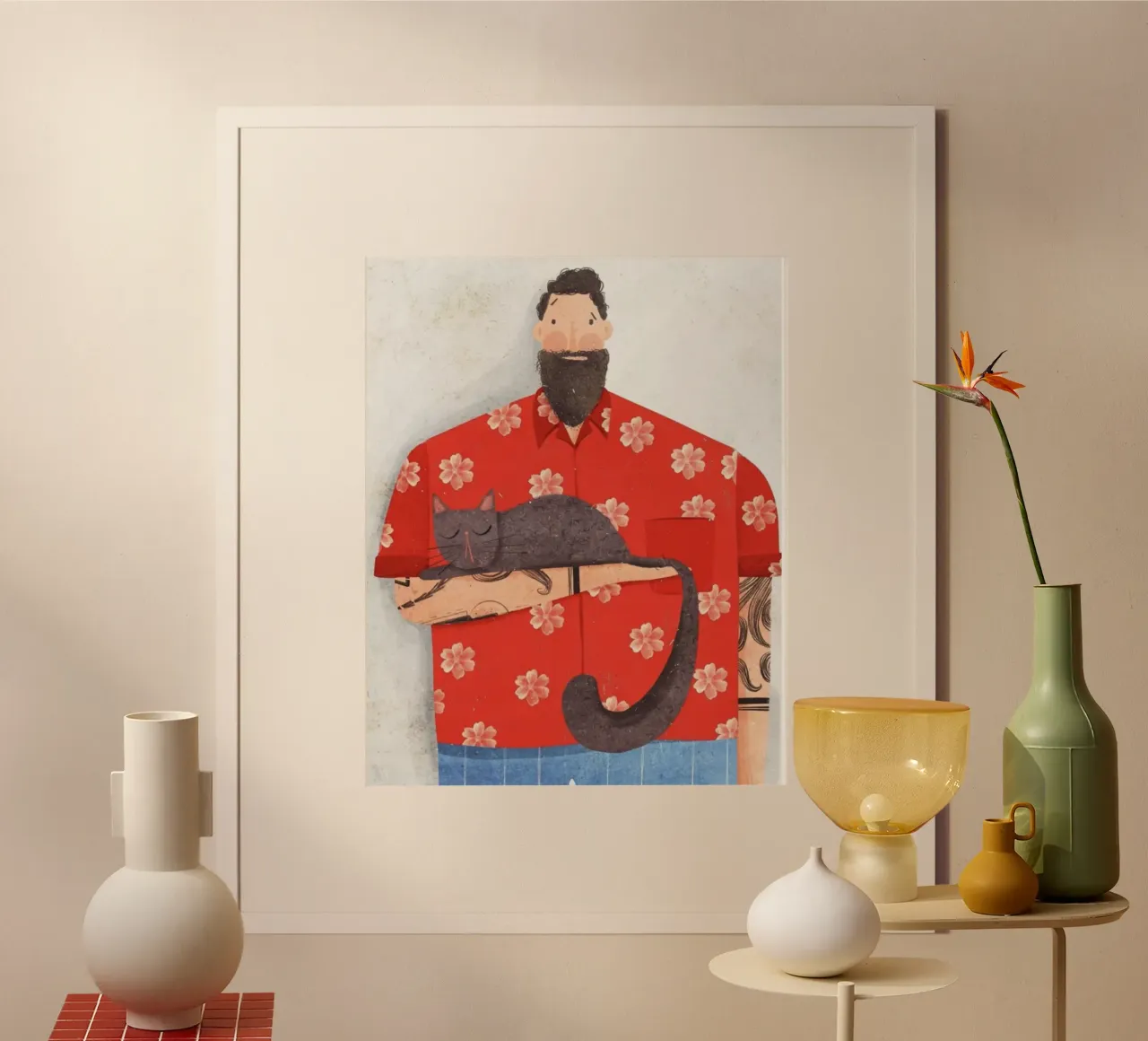 man holding cat poster con telaio in alluminio da chaodays