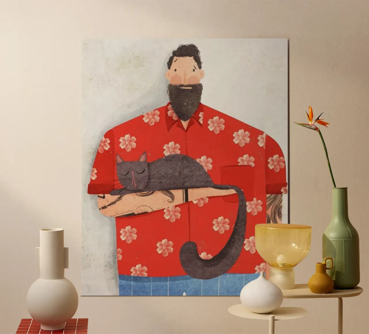 man holding cat poster con telaio in alluminio da chaodays