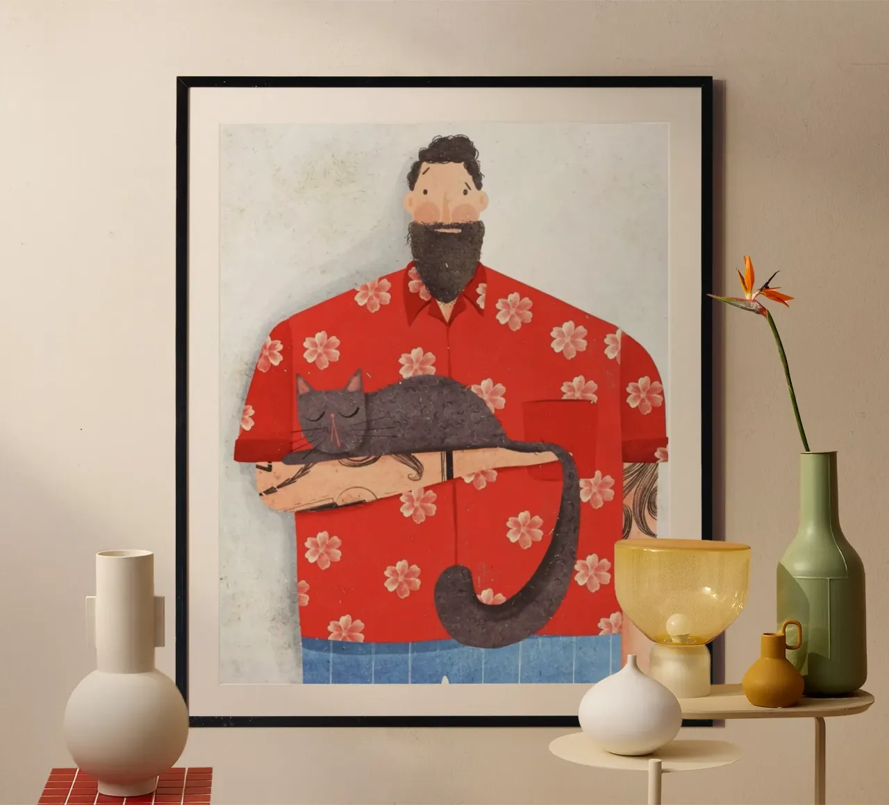 man holding cat poster con telaio in alluminio da chaodays