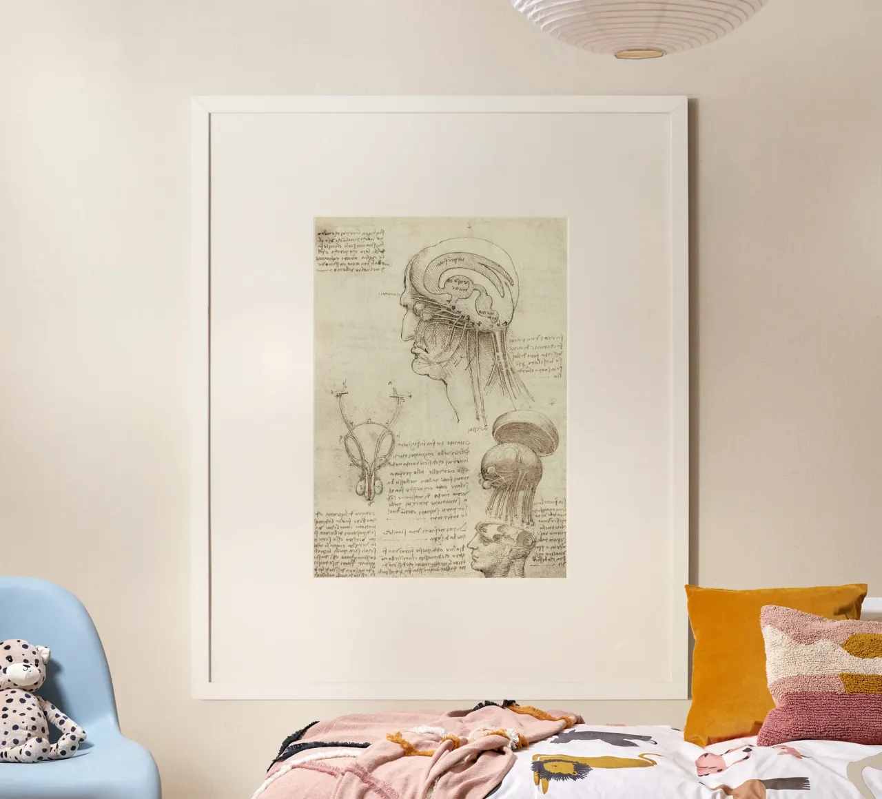 Studi del cranio e del cervello di Leonardo da Vinci poster con telaio in plastica da James McIntosh