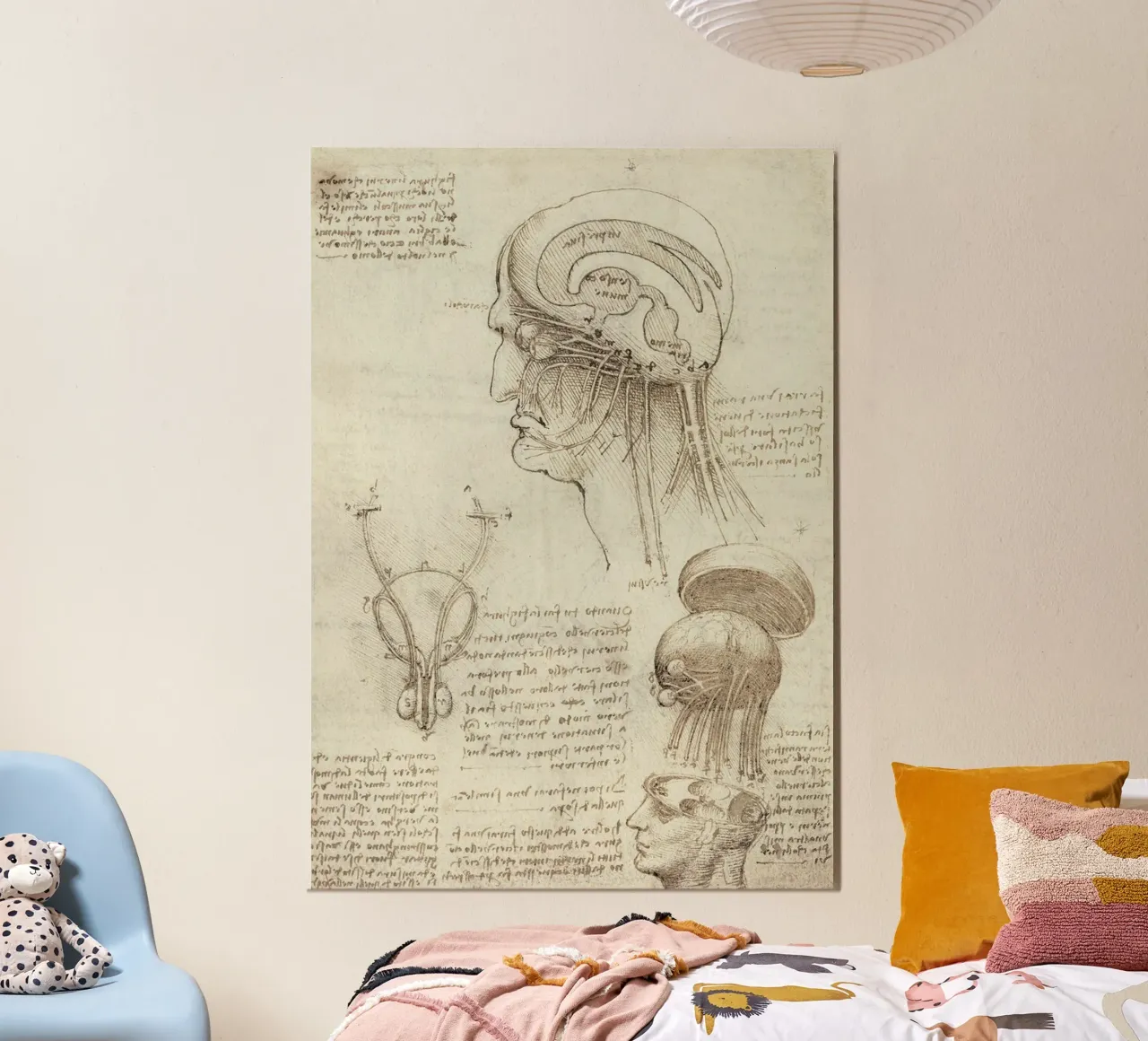 Studi del cranio e del cervello di Leonardo da Vinci poster con telaio in plastica da James McIntosh