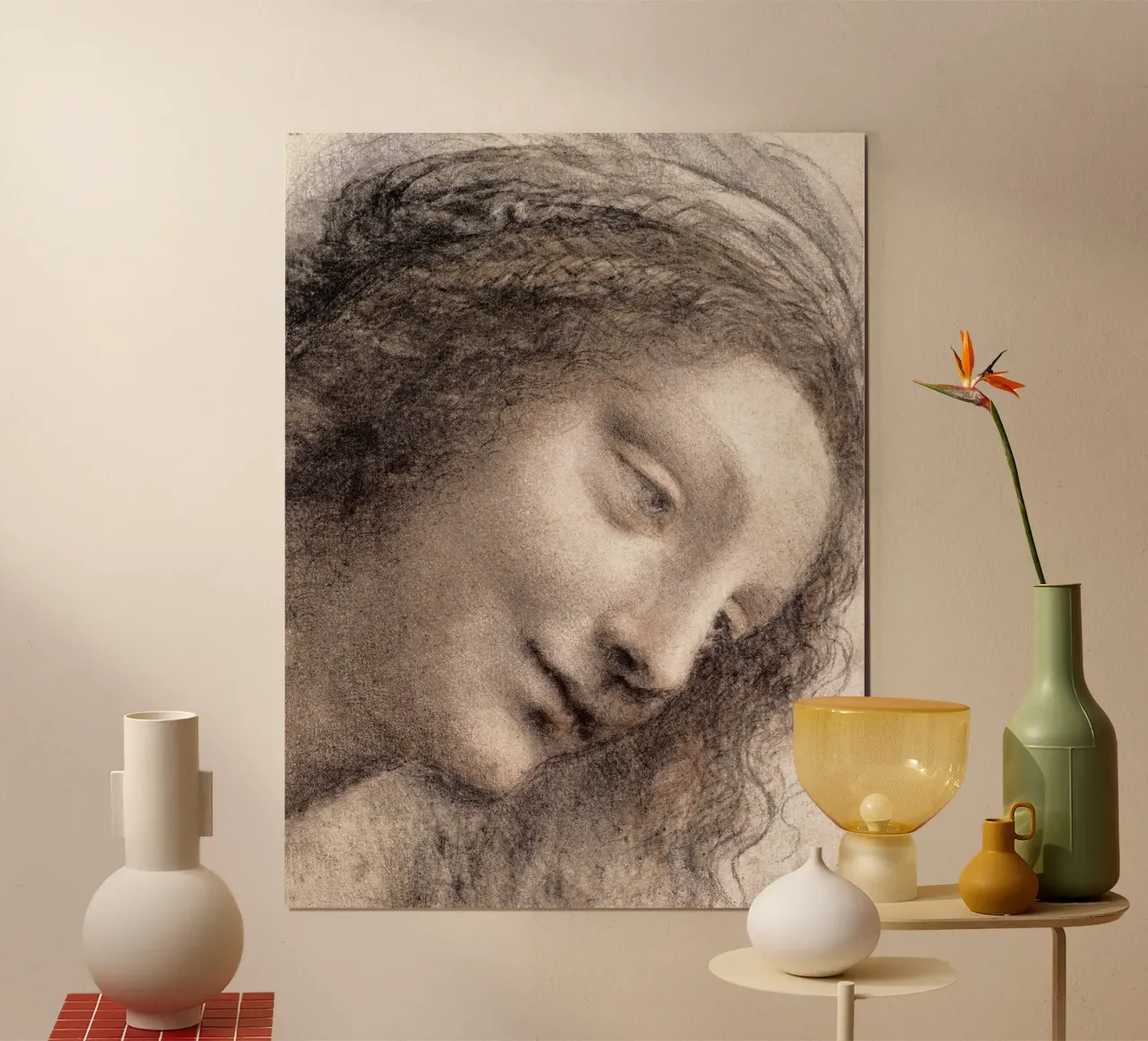 Testa della Vergine in vista di tre quarti rivolta verso destra poster con telaio in plastica da James McIntosh