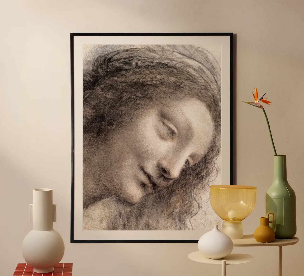 Testa della Vergine in vista di tre quarti rivolta verso destra poster con telaio in plastica da James McIntosh