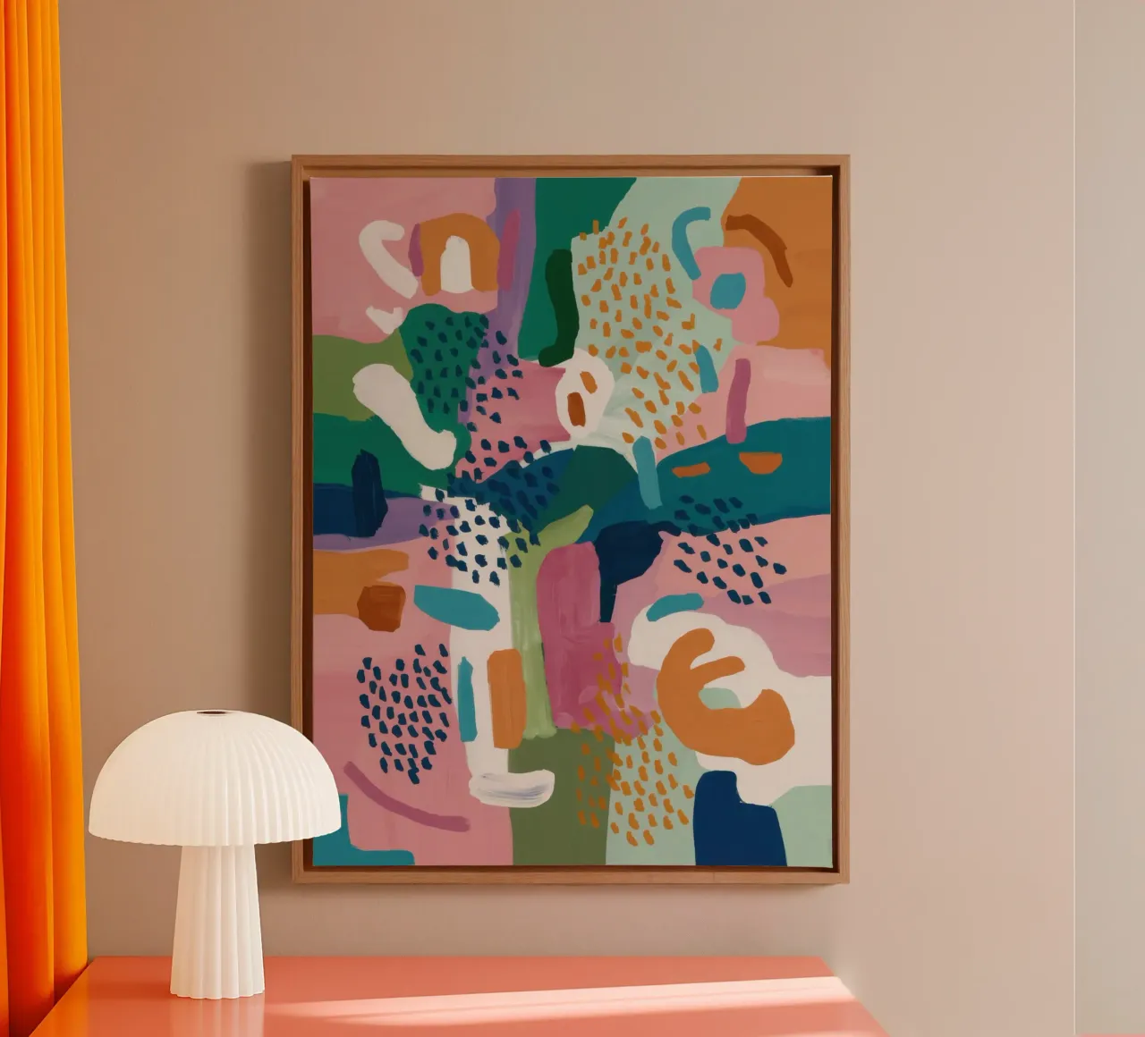 Levendige papaja stilleven canvas met Baklijst van Wish Studio