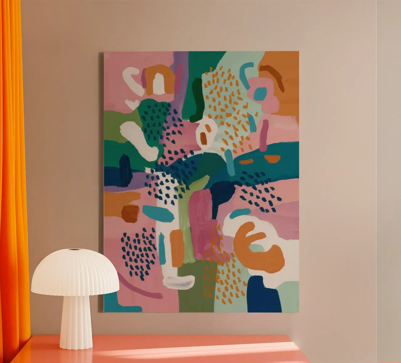 Levendige papaja stilleven canvas met Baklijst van Wish Studio