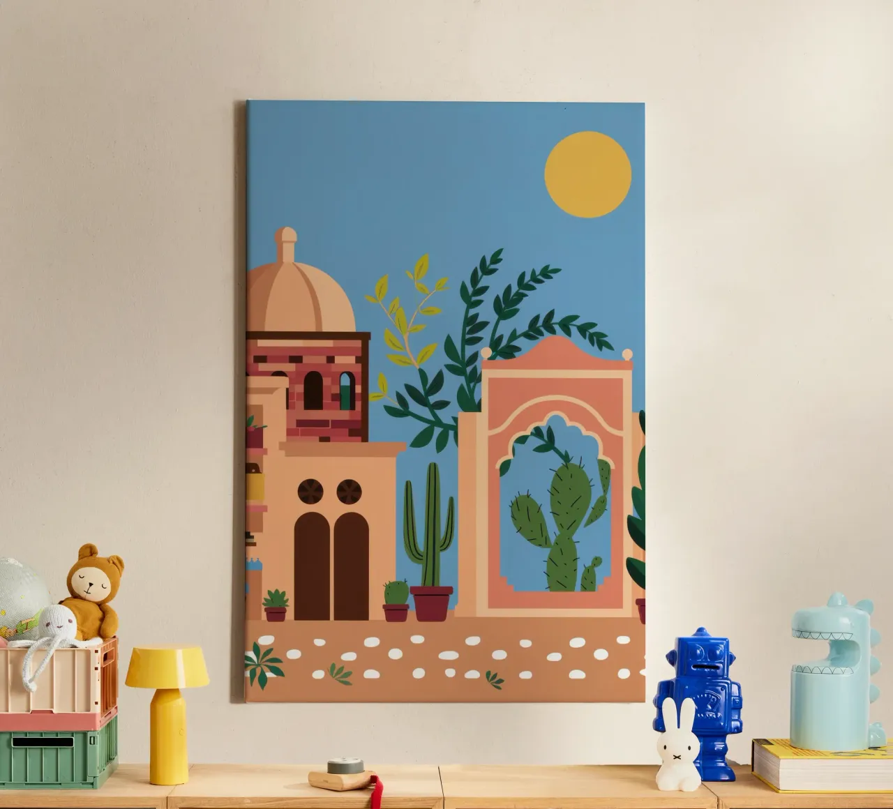 Mediterranean Courtyard Escape canvas with Floater frame by Wish Studio