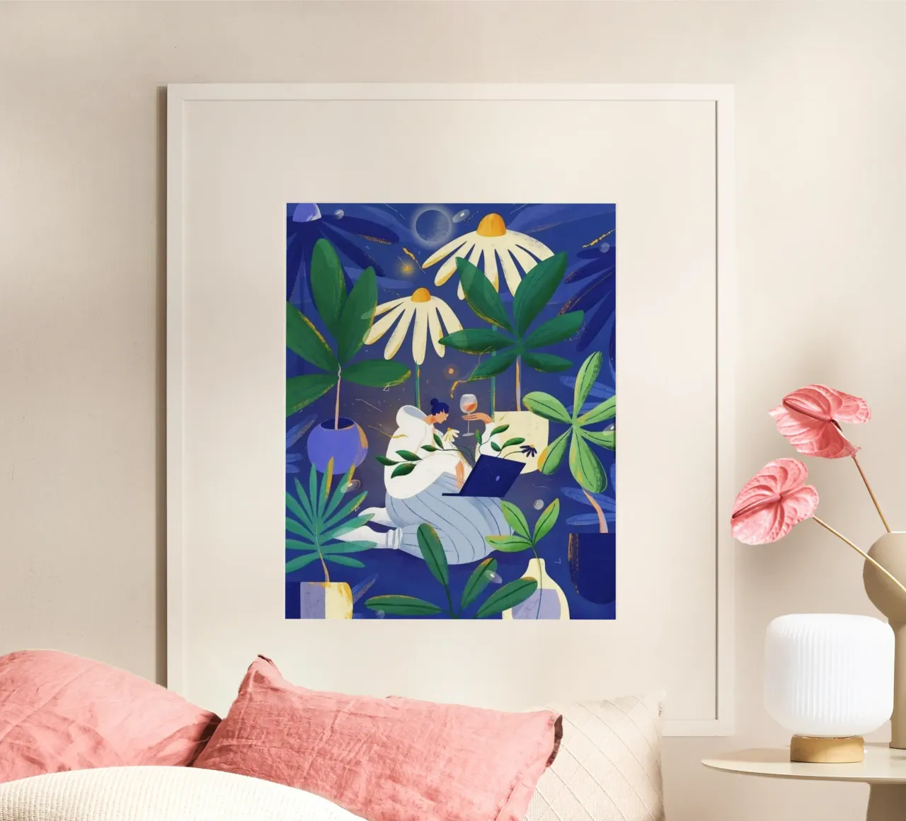 girl searching in forest poster con telaio in alluminio da firmana