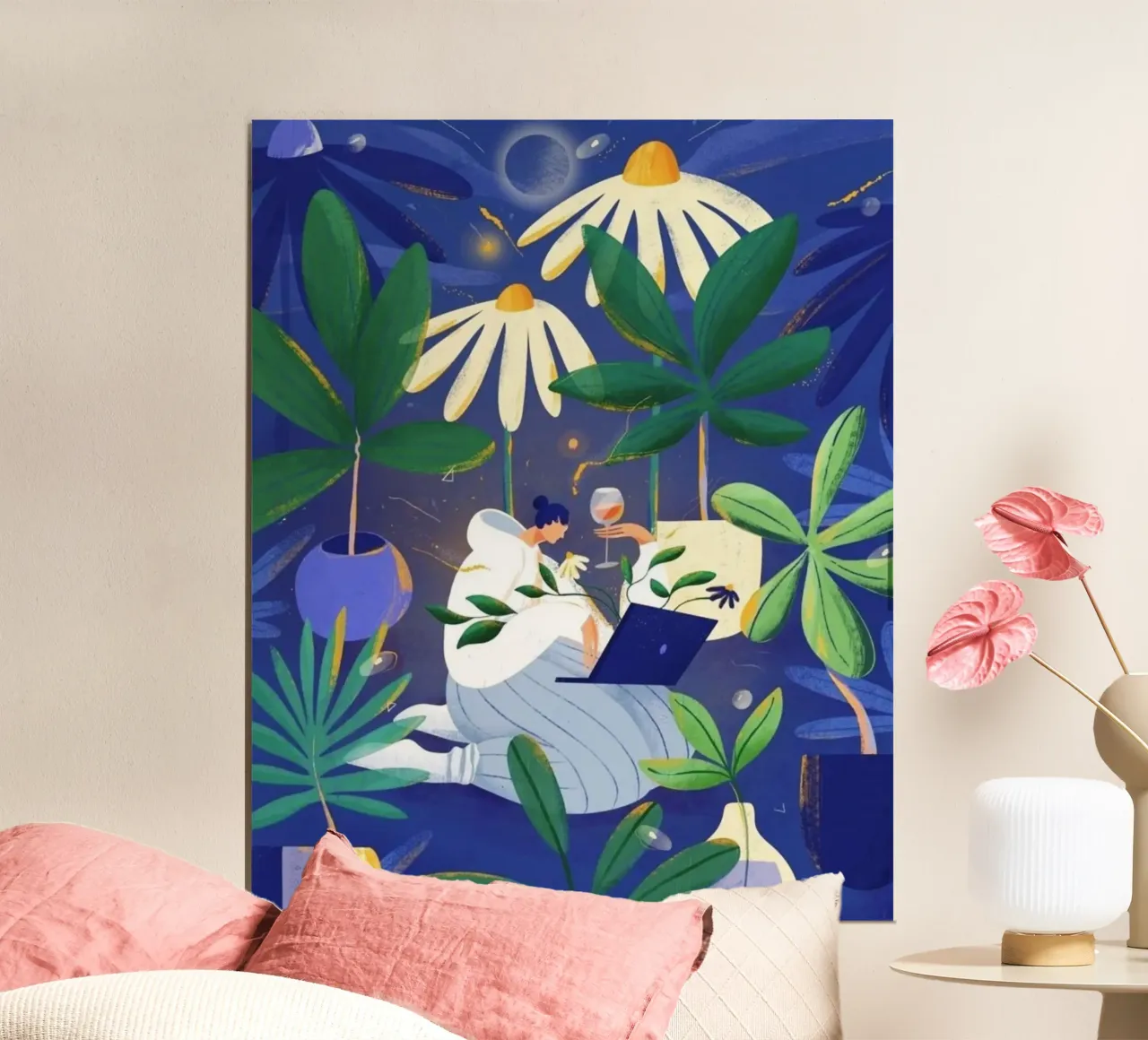 girl searching in forest poster con telaio in alluminio da firmana