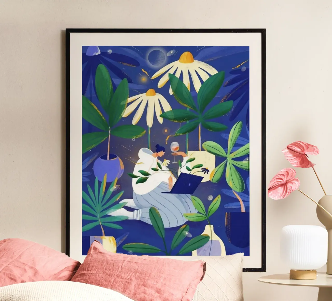 girl searching in forest poster con telaio in alluminio da firmana