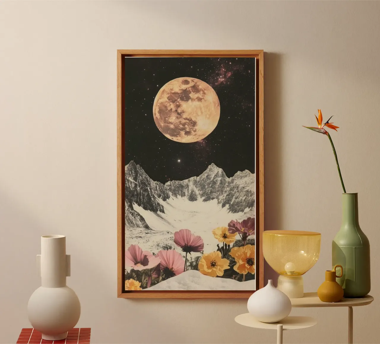 flower and moon tela con Cornice a cassetta da sunity