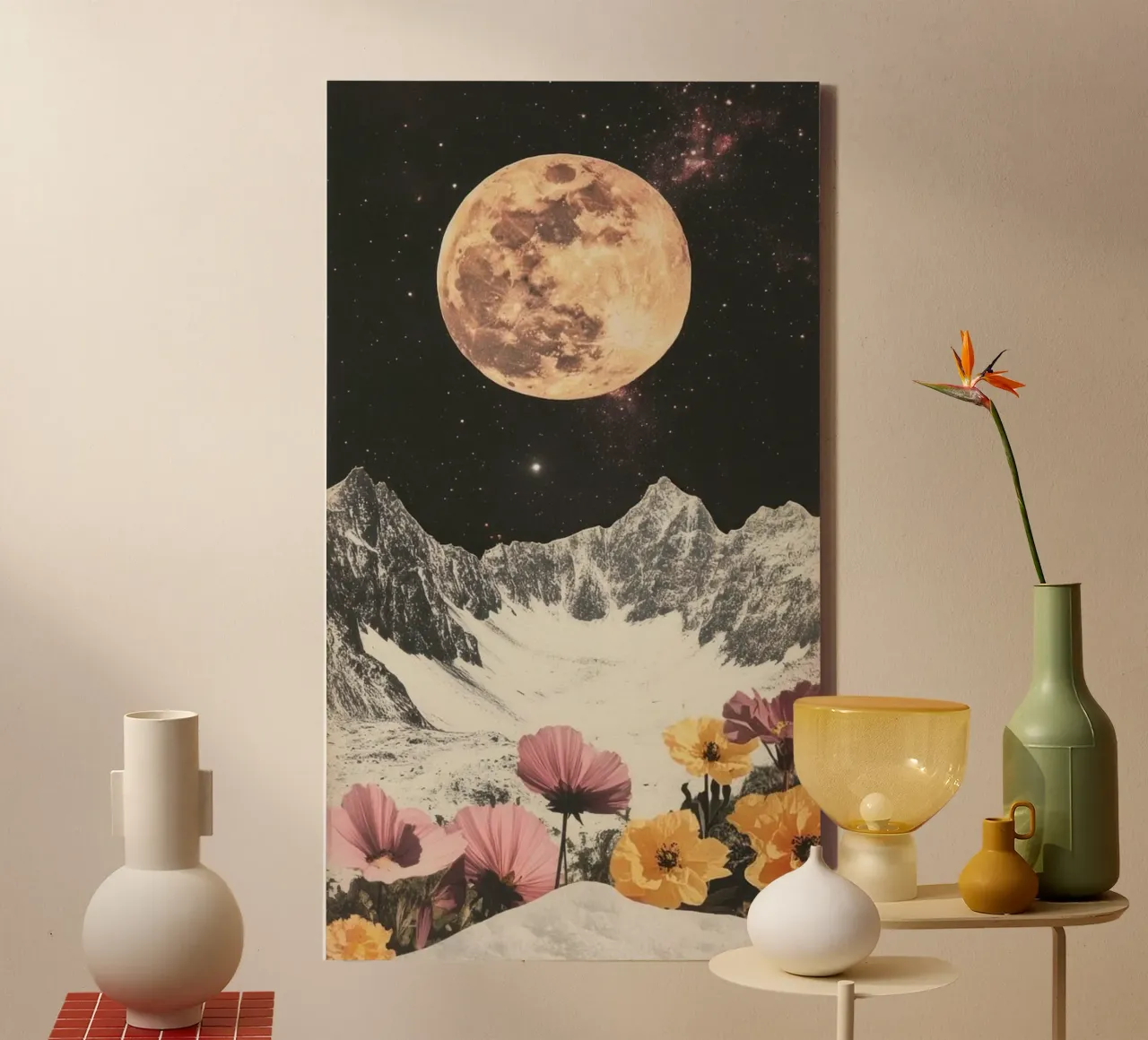 flower and moon tela con Cornice a cassetta da sunity