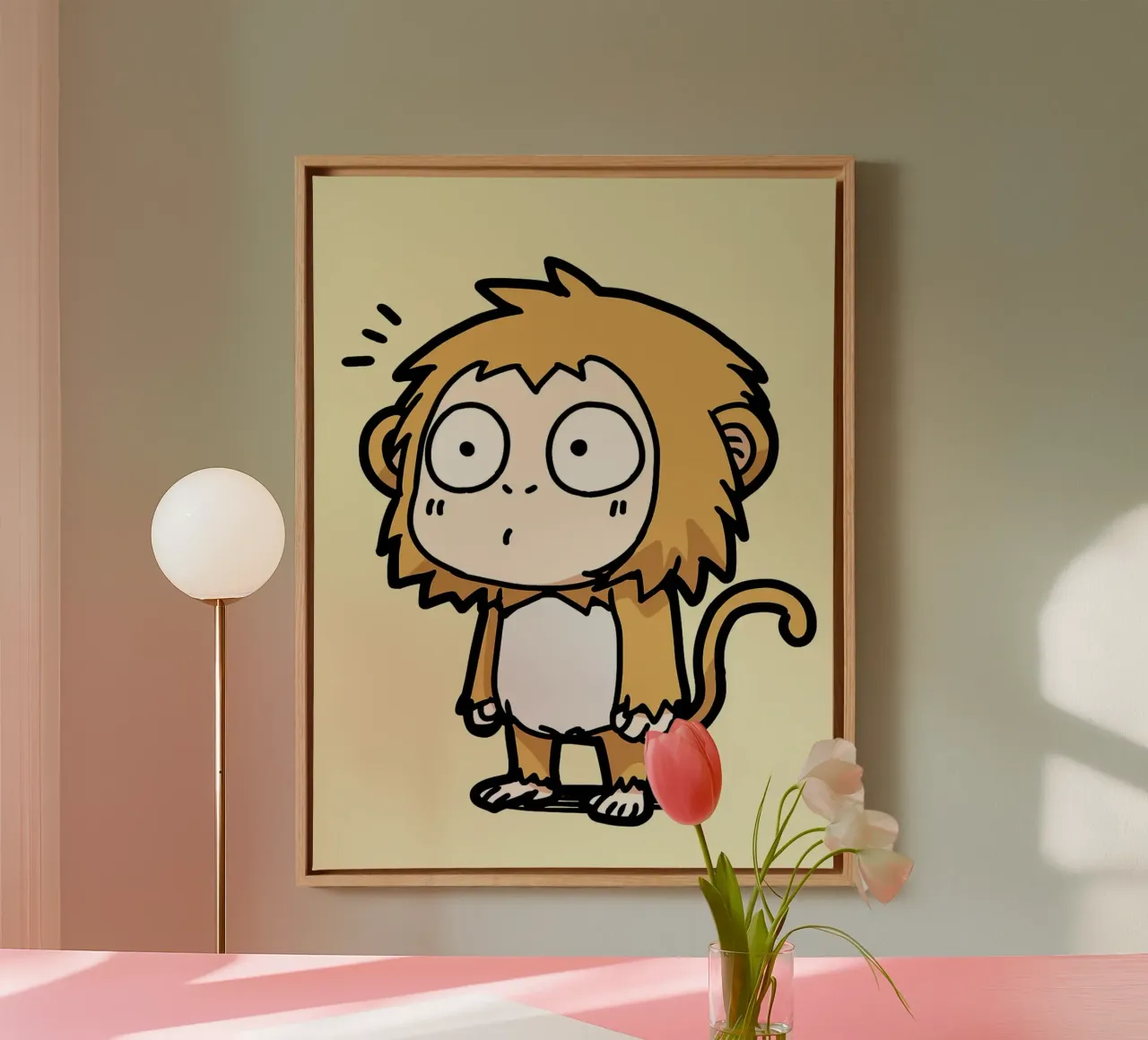 Surprised Monkey Cartoon canvas with Floater frame by Hiroto Mori
