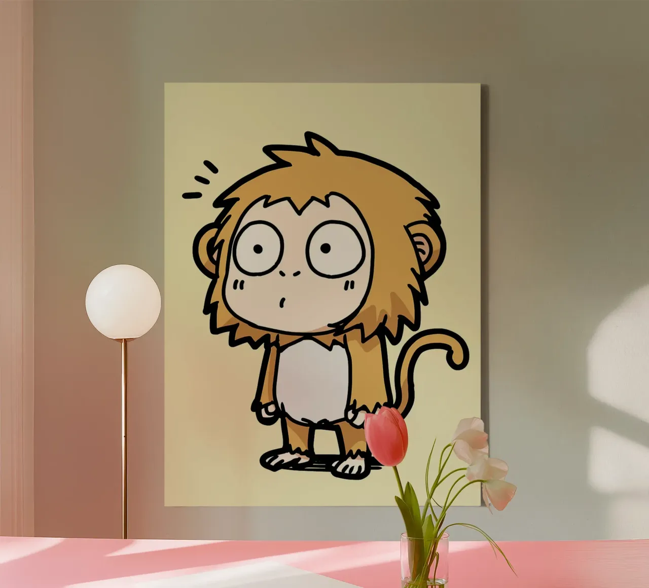 Surprised Monkey Cartoon canvas with Floater frame by Hiroto Mori