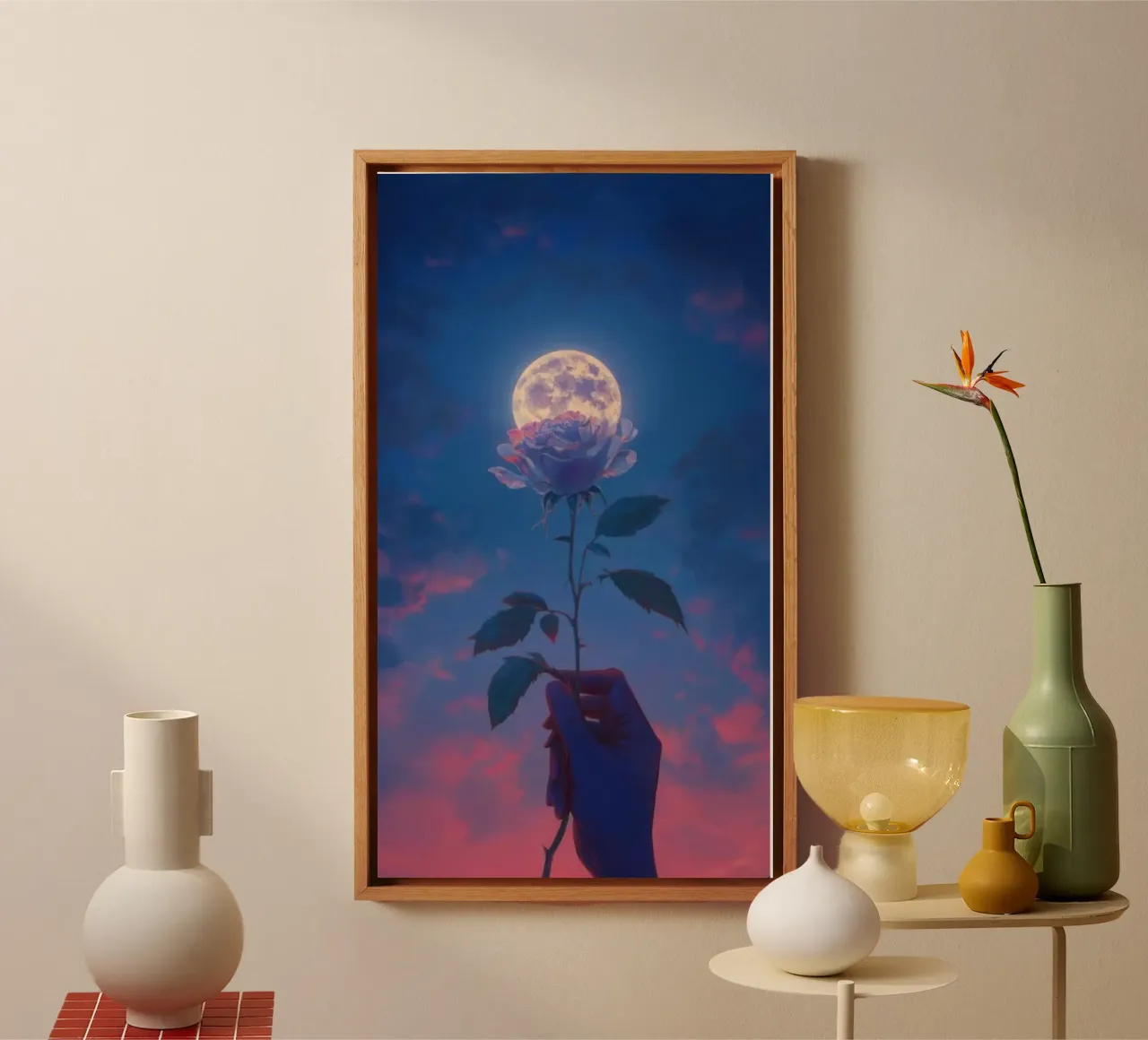 flower in moon canvas met Baklijst van sunity