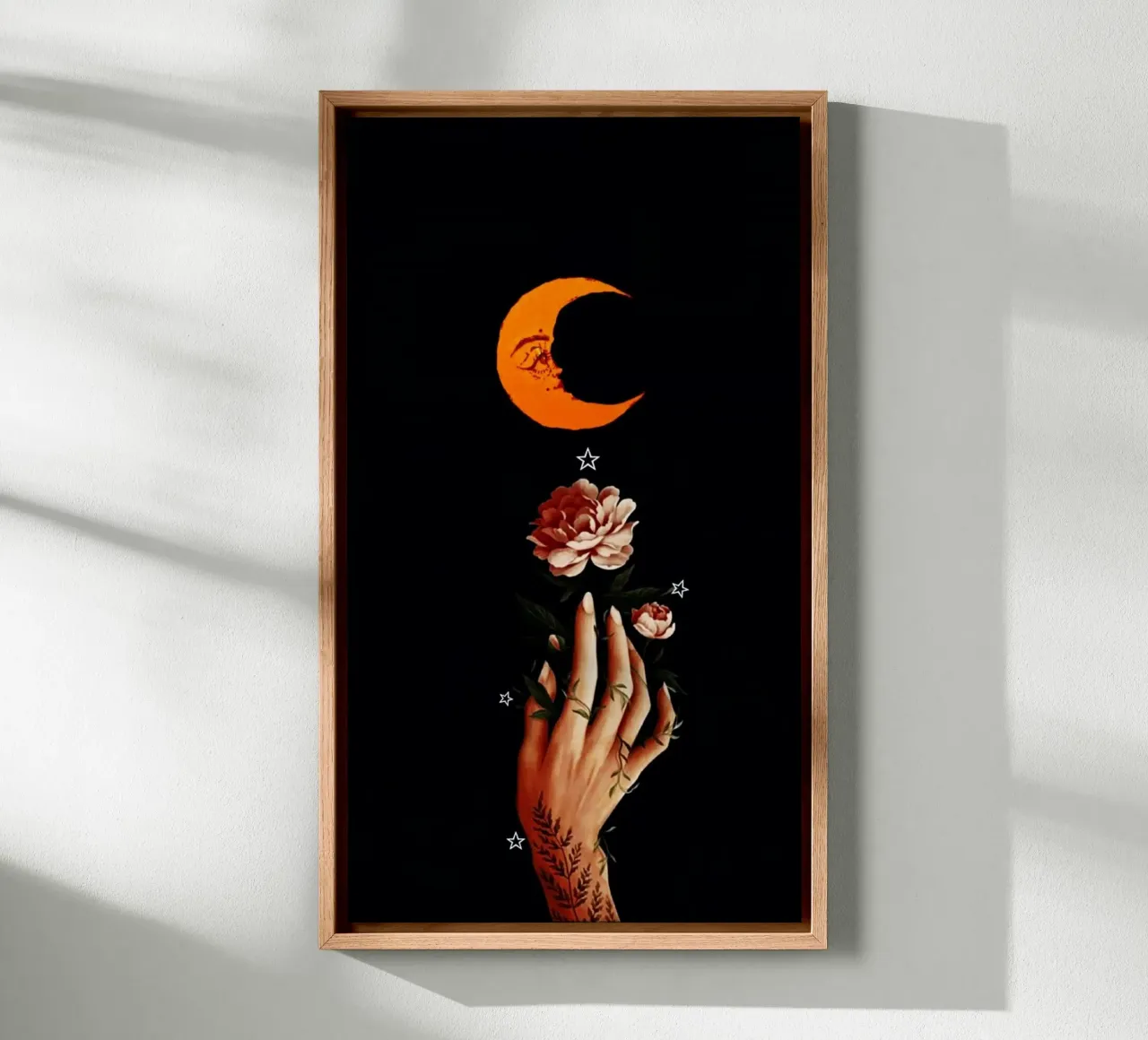 flower hold moon tela con Cornice a cassetta da sunity