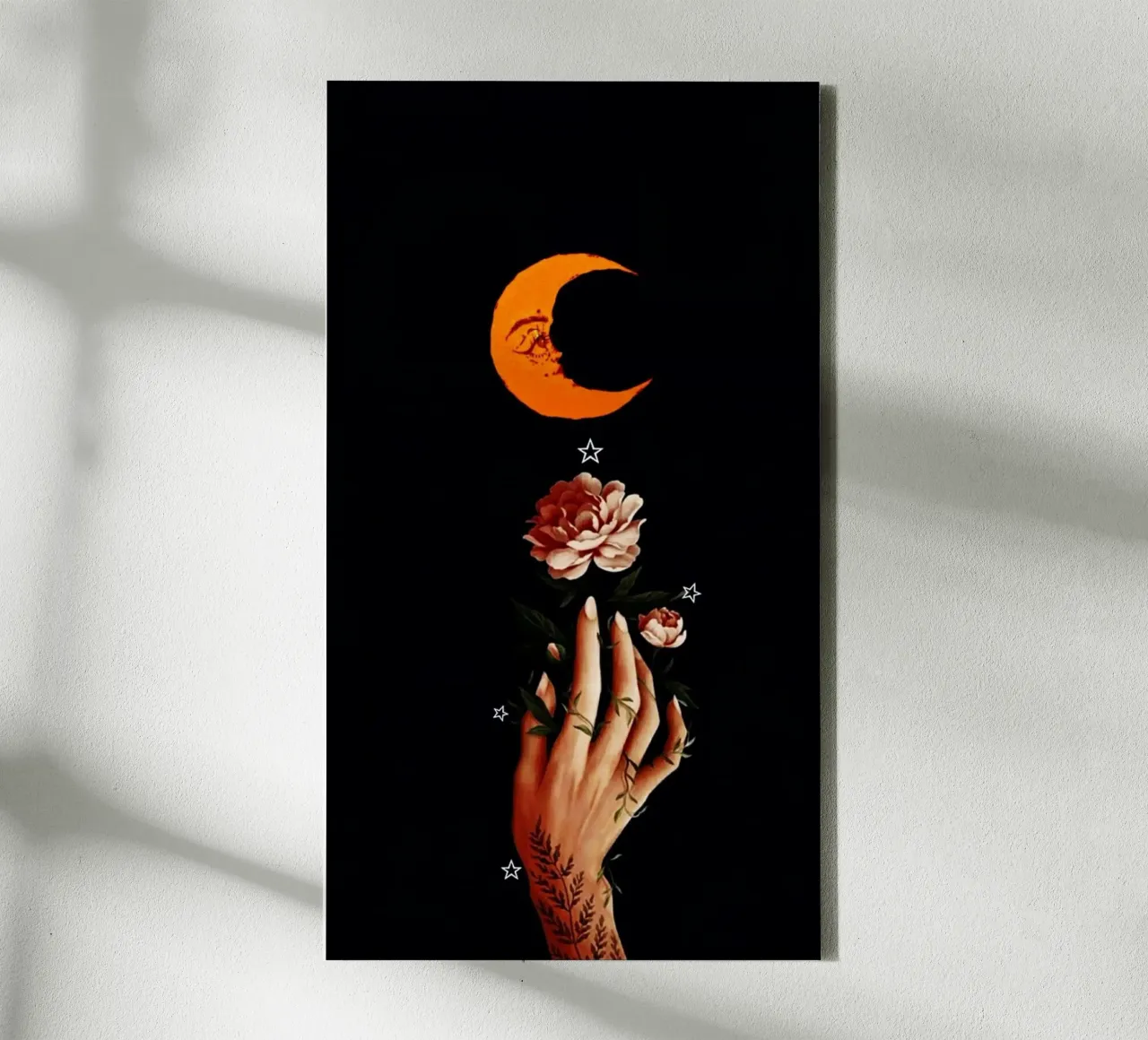 flower hold moon tela con Cornice a cassetta da sunity