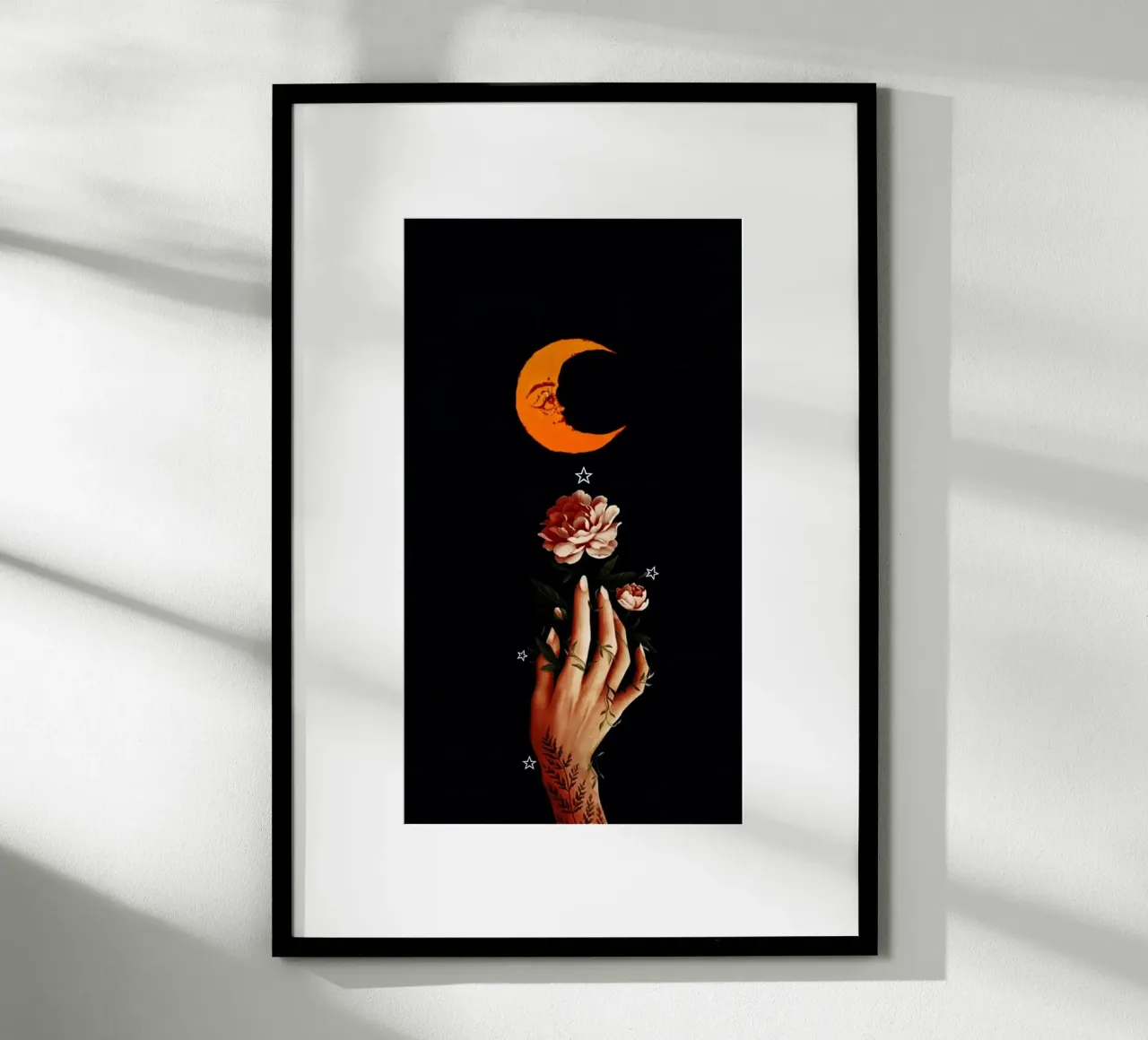 flower hold moon poster con telaio in legno da sunity