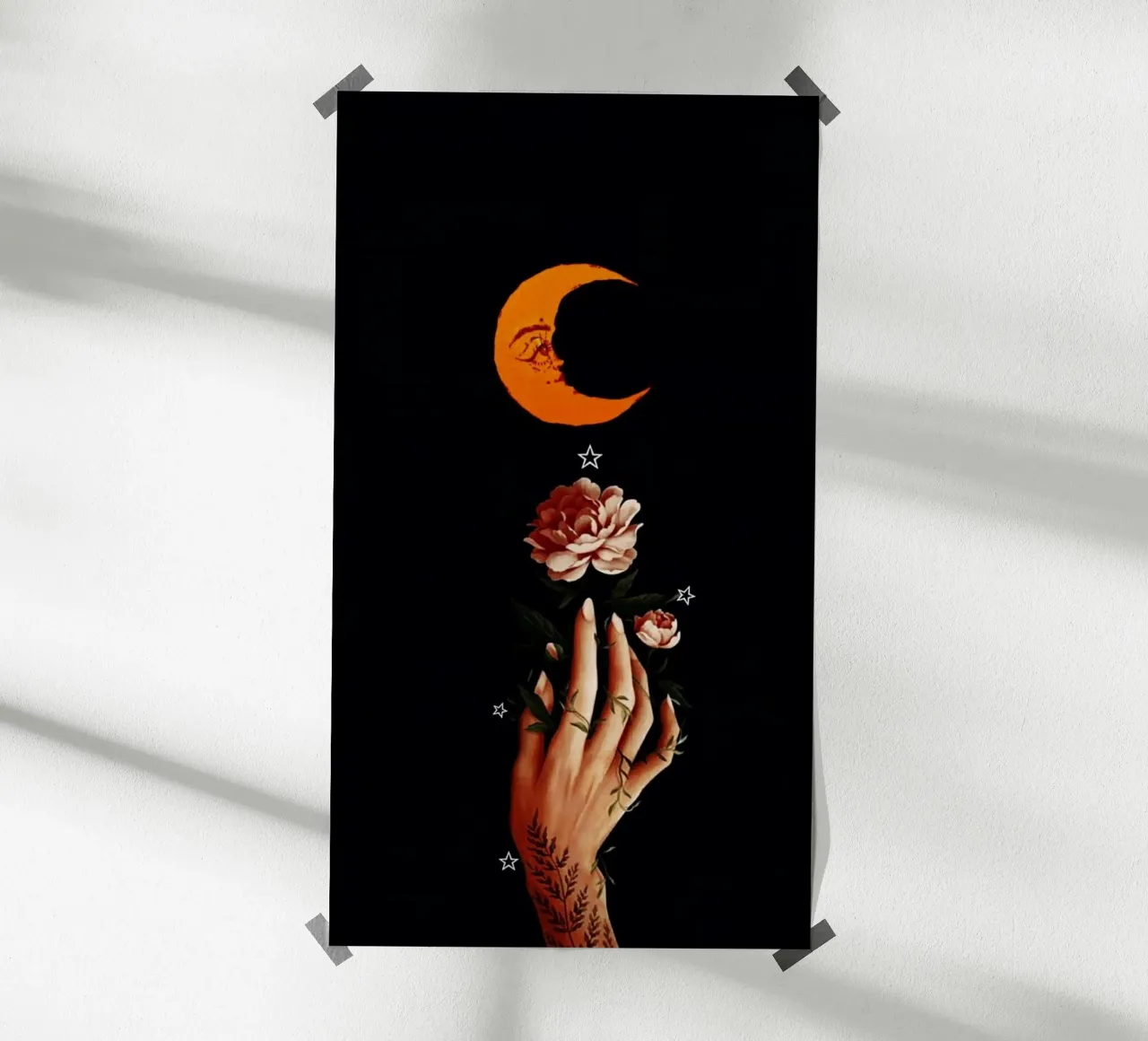 flower hold moon poster con telaio in legno da sunity
