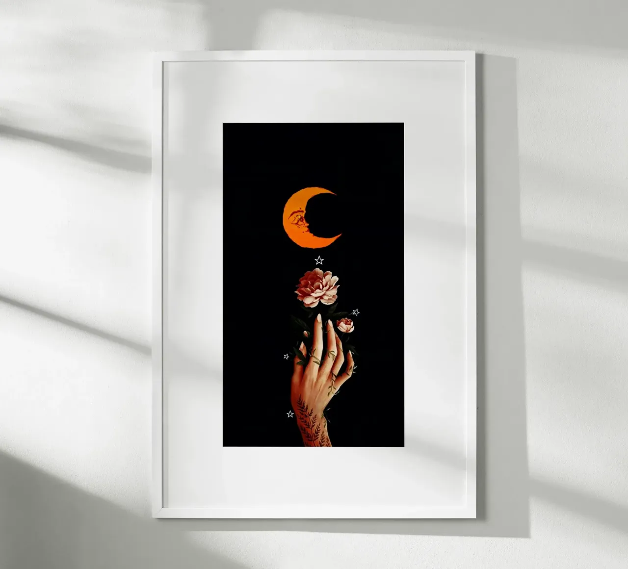 flower hold moon poster con telaio in legno da sunity
