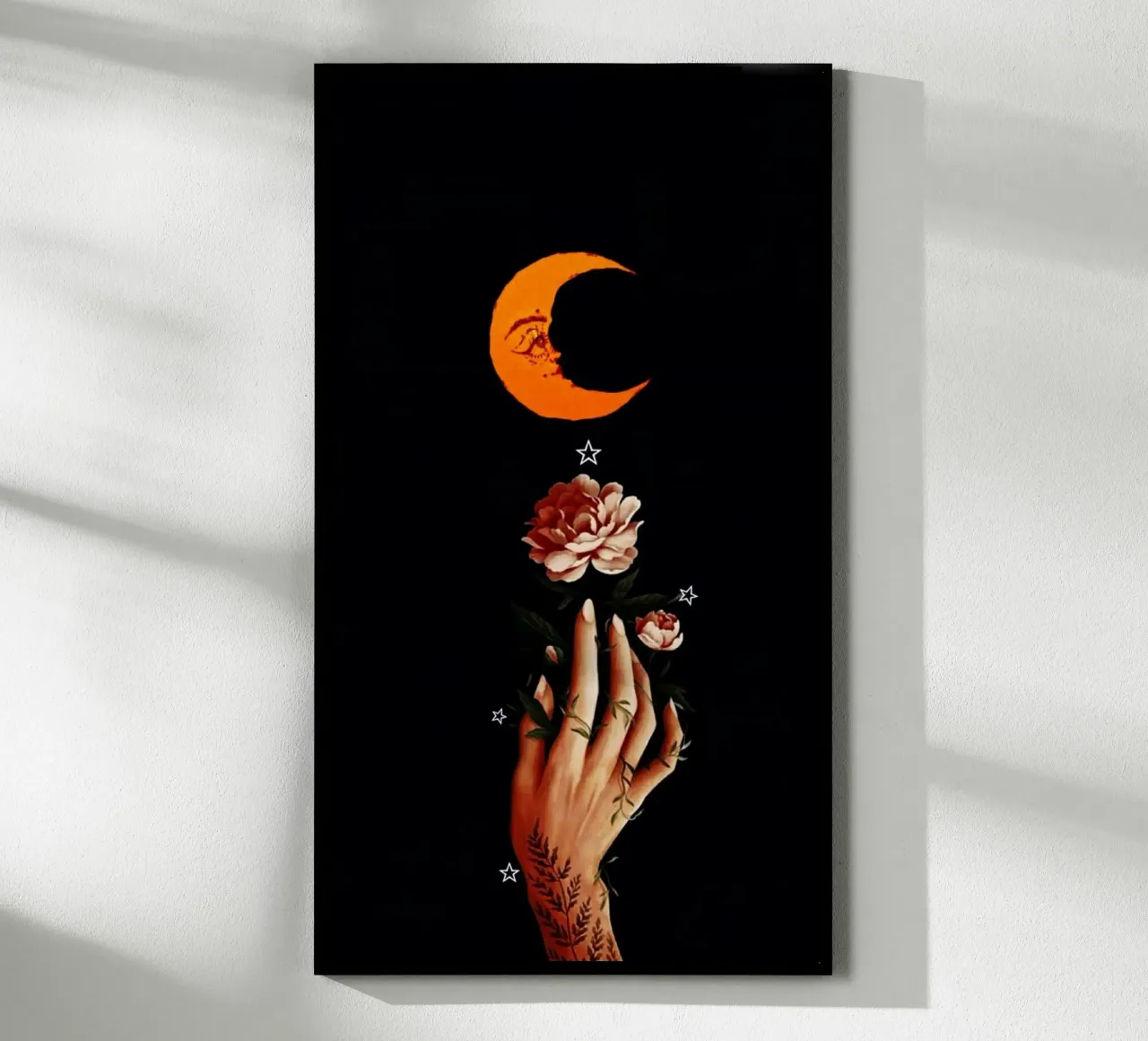 flower hold moon poster con telaio in legno da sunity