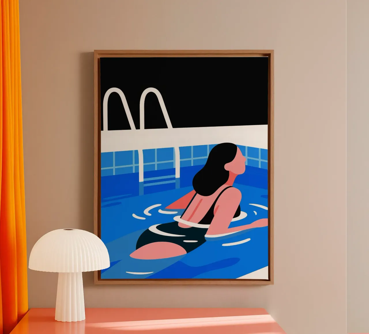 woman swimming in the pool tela con Cornice a cassetta da knowledge