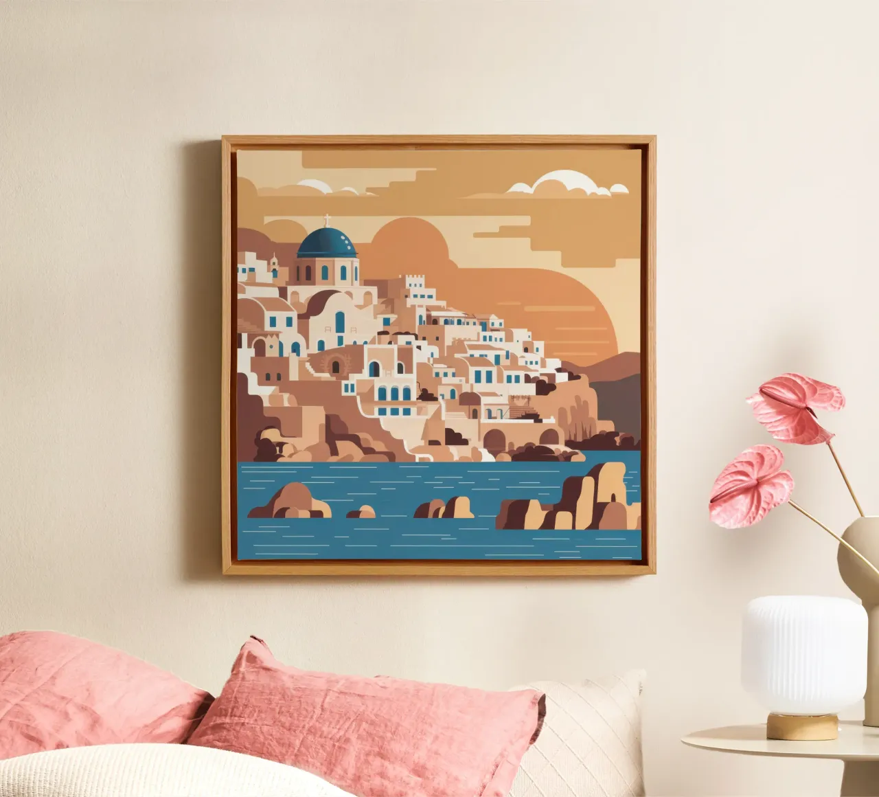 Santorini Sunset Hues tela con Cornice a cassetta da Wish Studio