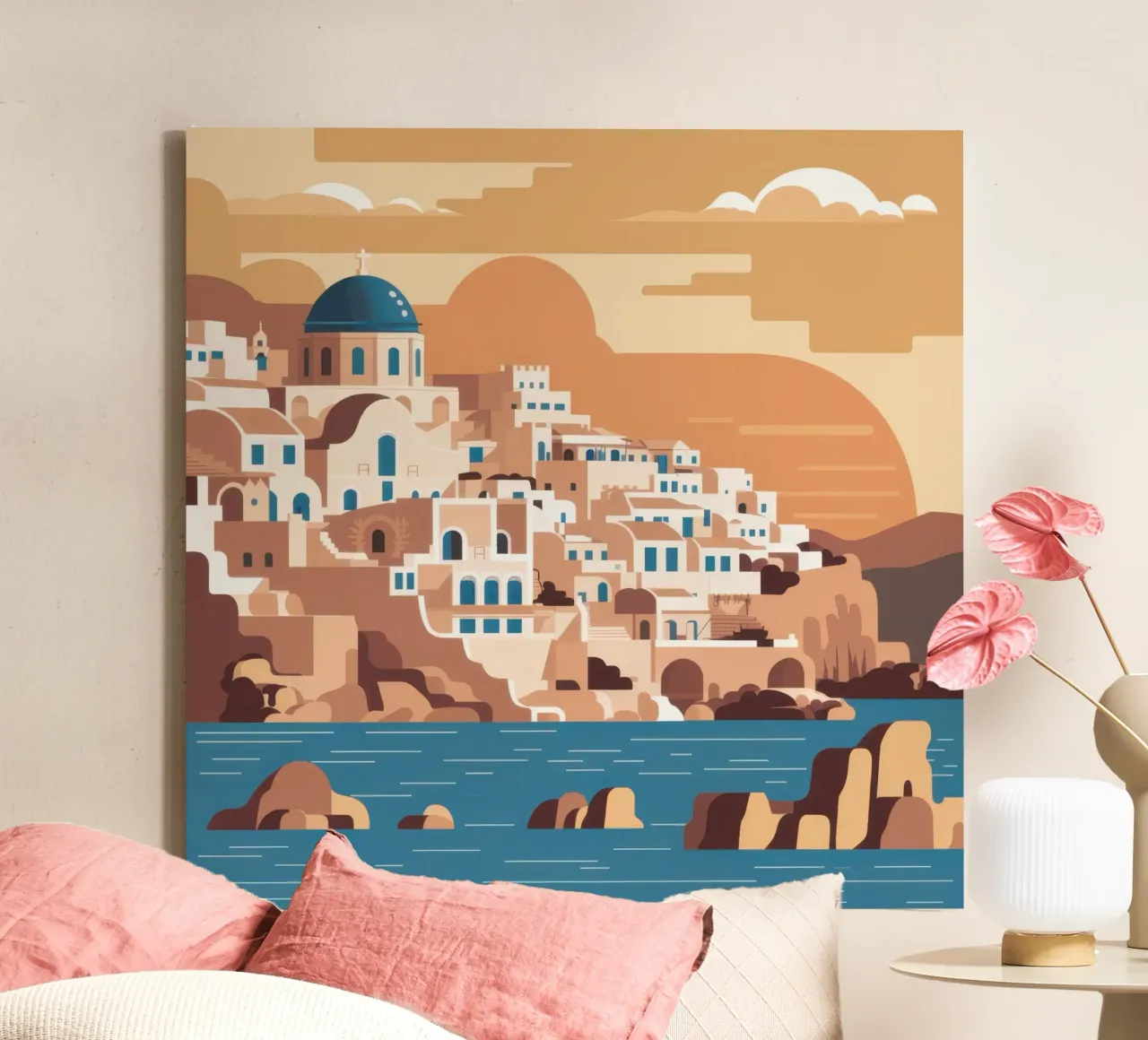 Santorini Sunset Hues tela con Cornice a cassetta da Wish Studio