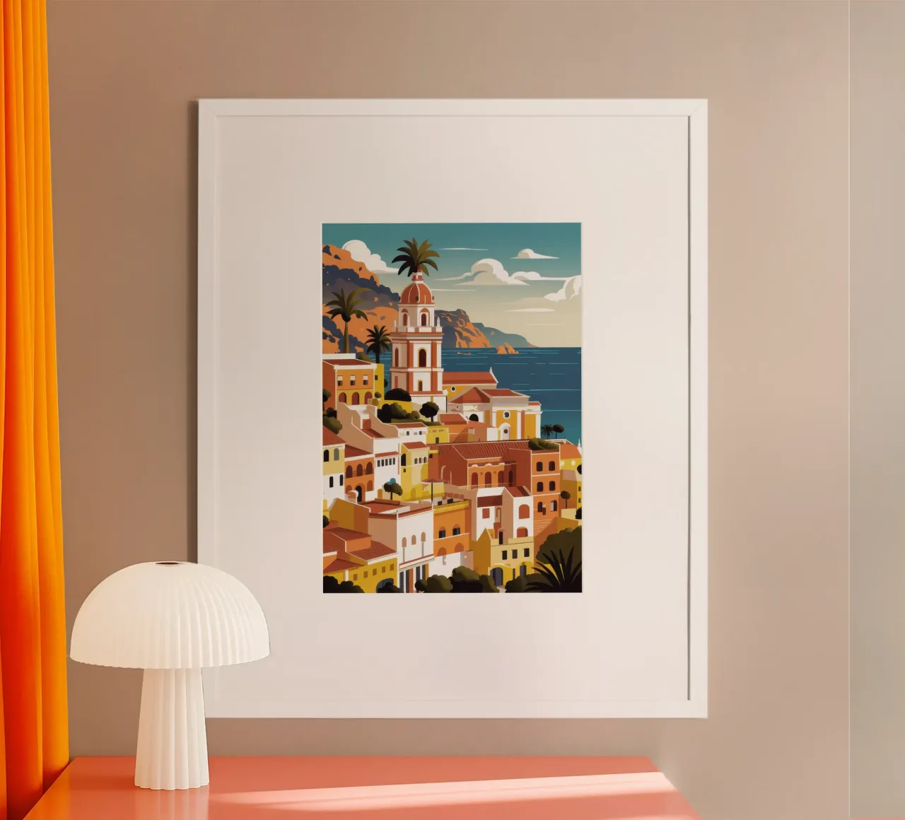 Positano Sunny Charm poster con telaio in alluminio da Wish Studio