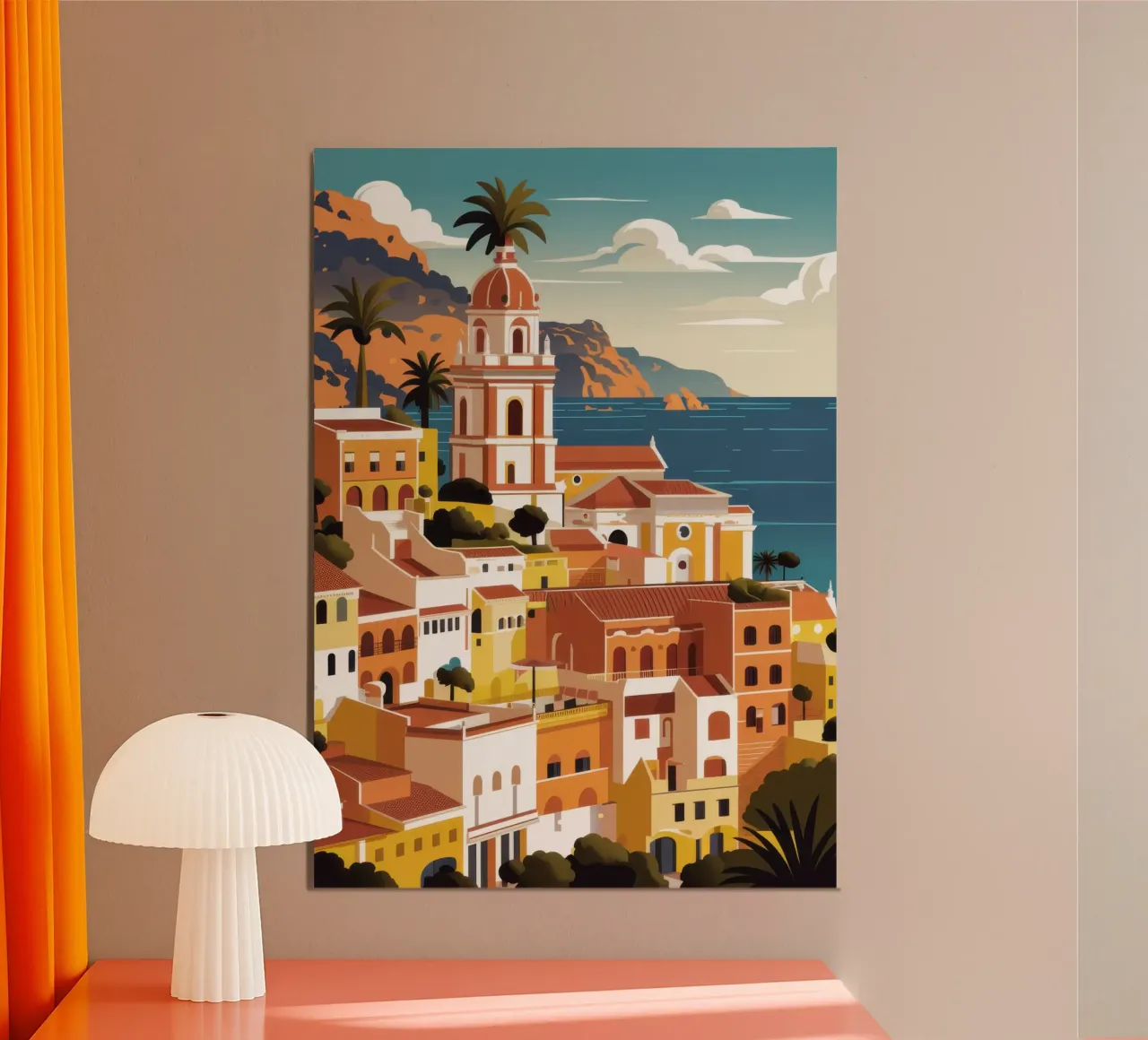 Positano Sunny Charm poster con telaio in alluminio da Wish Studio