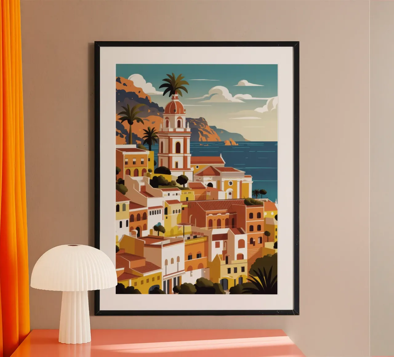 Positano Sunny Charm poster con telaio in alluminio da Wish Studio
