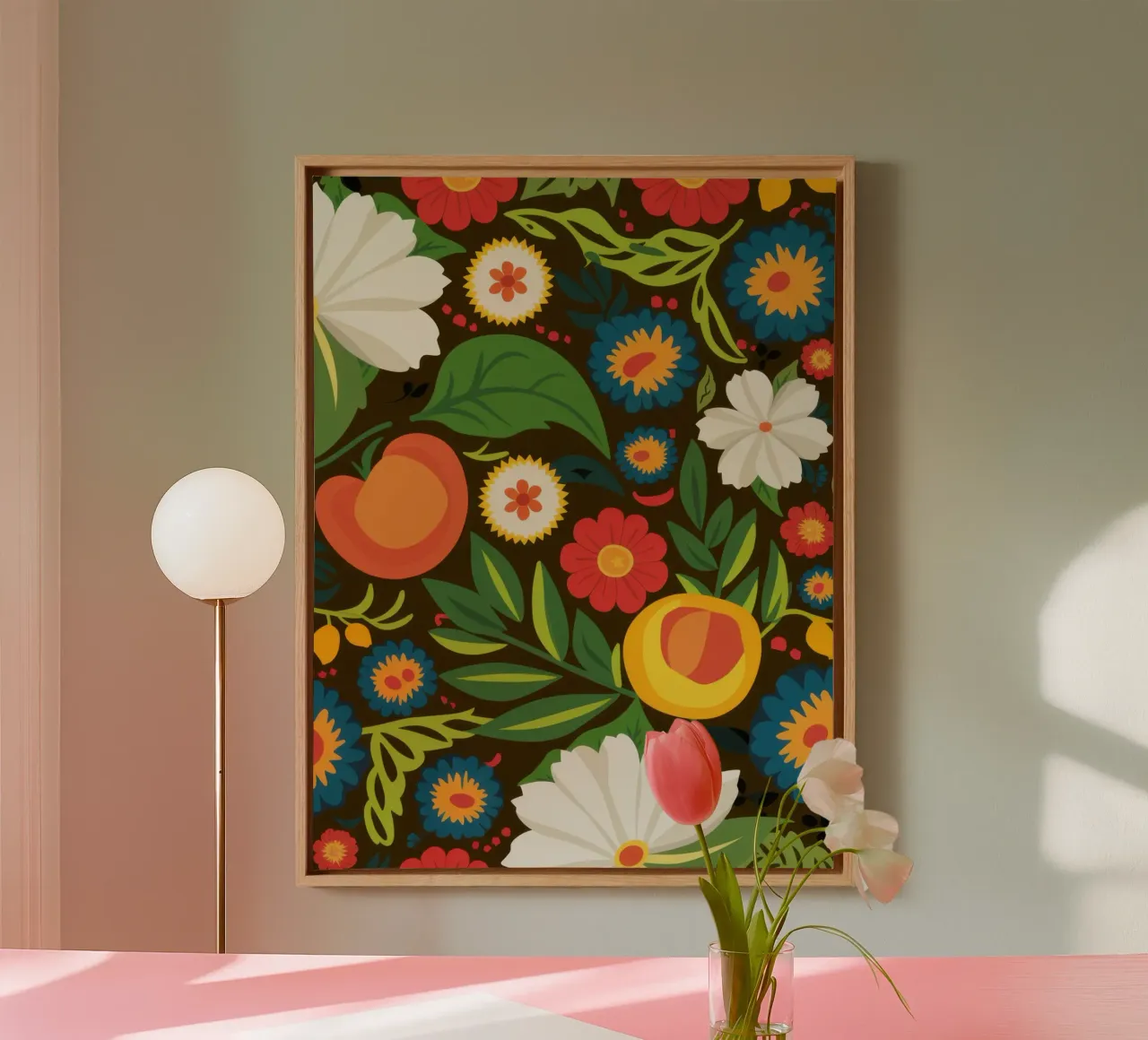 Orchard Bloom Pattern canvas with Floater frame by Wish Studio