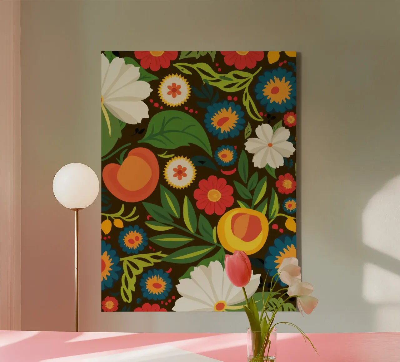 Orchard Bloom Pattern canvas with Floater frame by Wish Studio