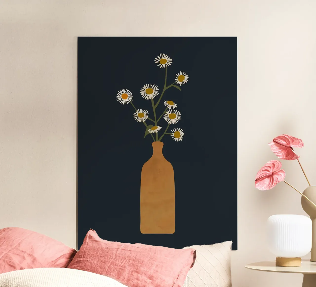 Margherite in vaso poster con telaio in legno da Taiga Hasegawa
