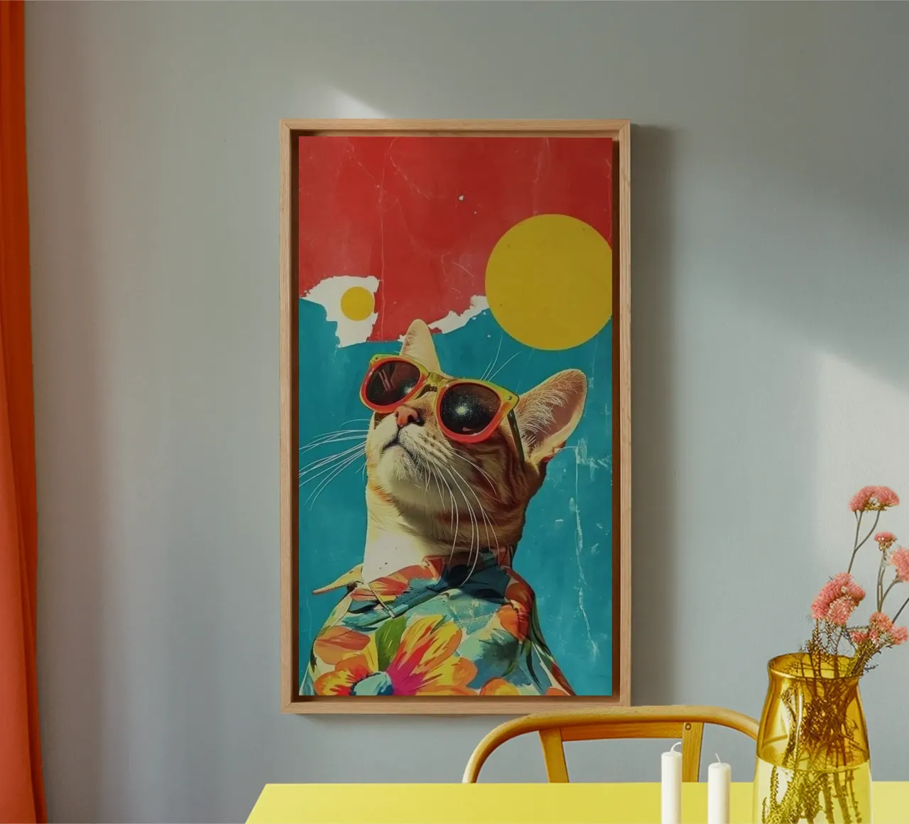 cat in color shirt tela con Cornice a cassetta da huminity