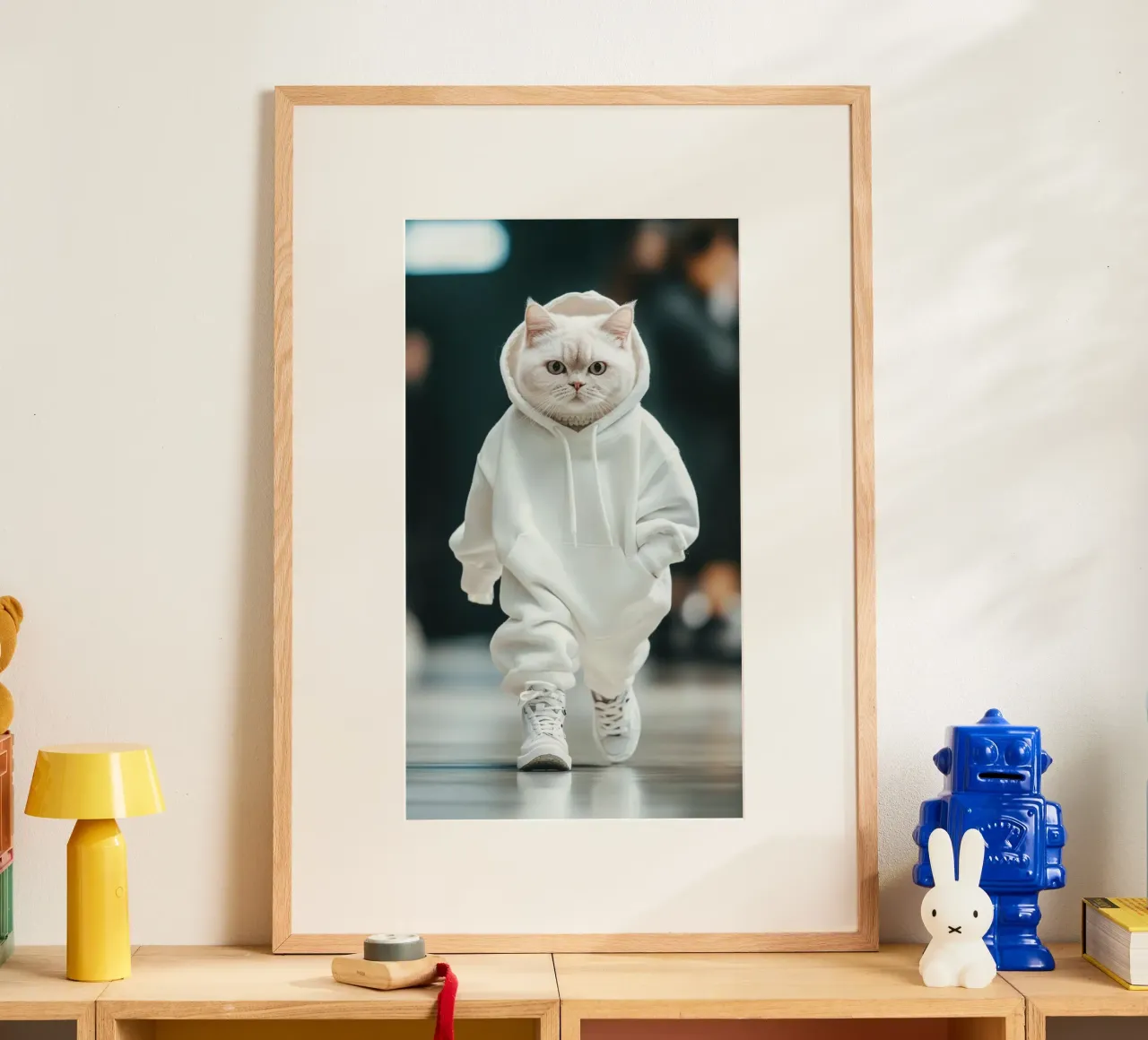 cat in white hoodie poster da huminity