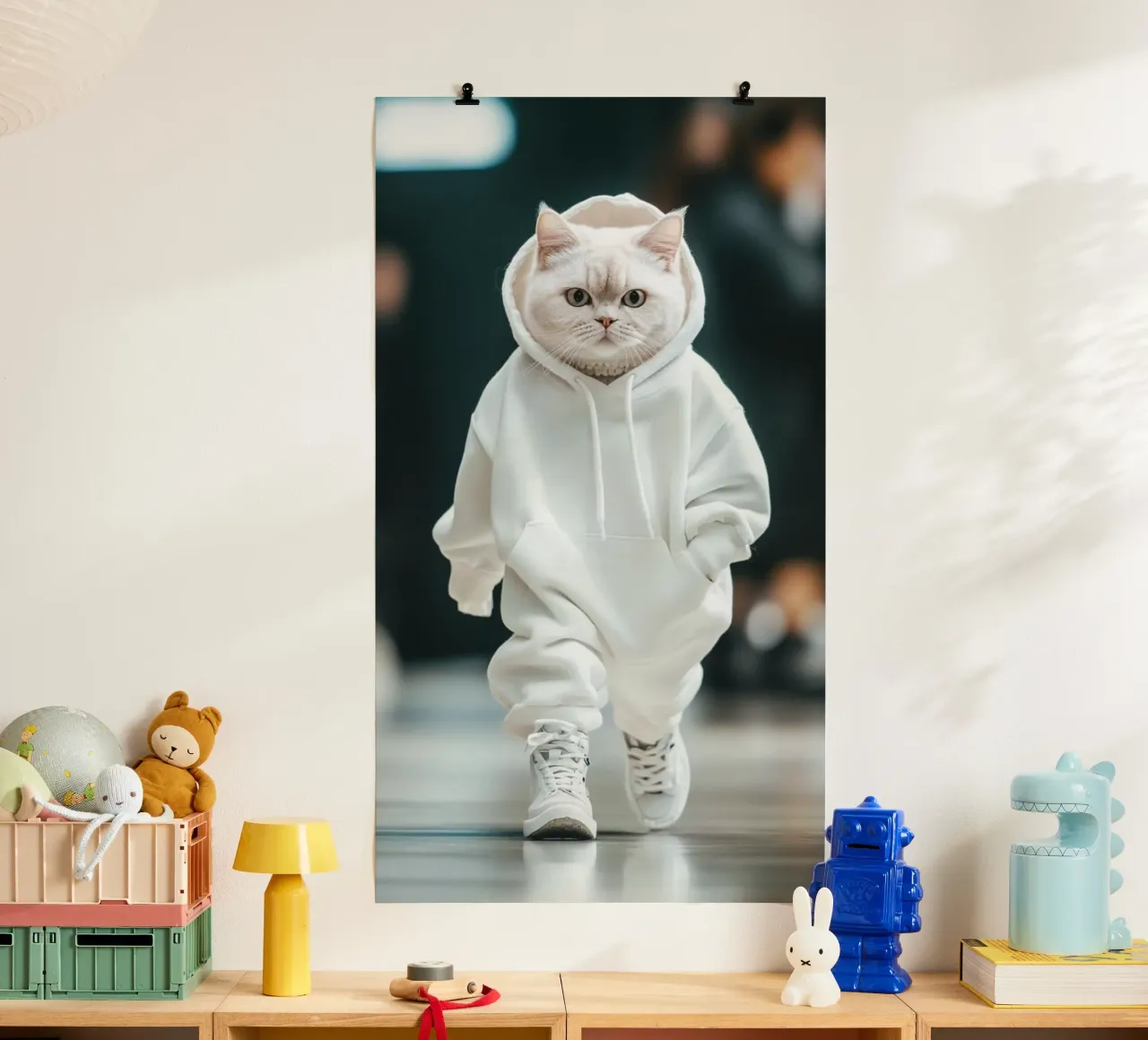 cat in white hoodie poster da huminity