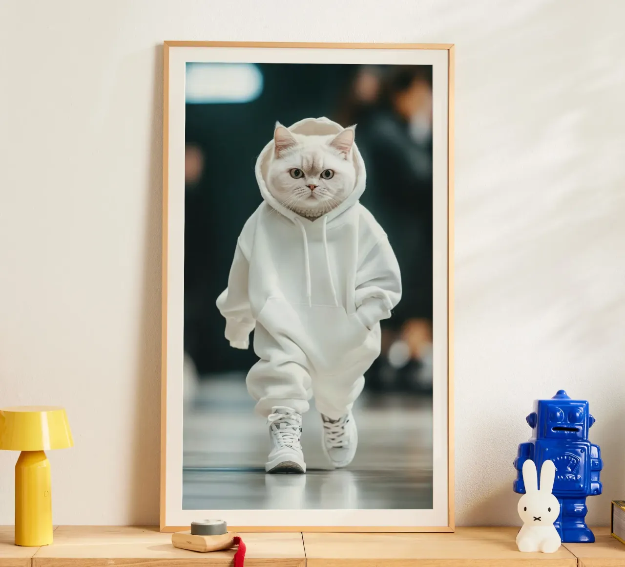 cat in white hoodie poster da huminity