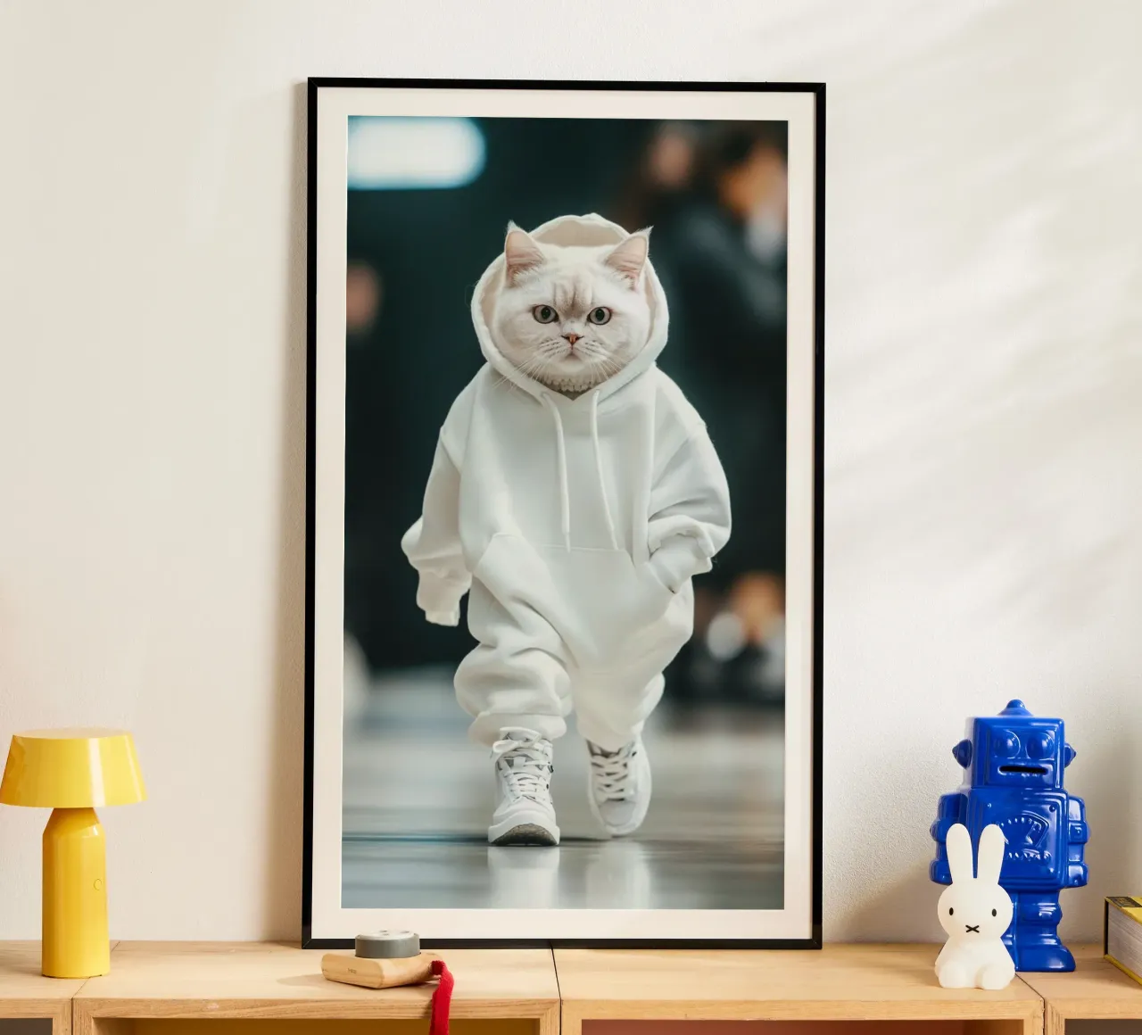cat in white hoodie poster da huminity